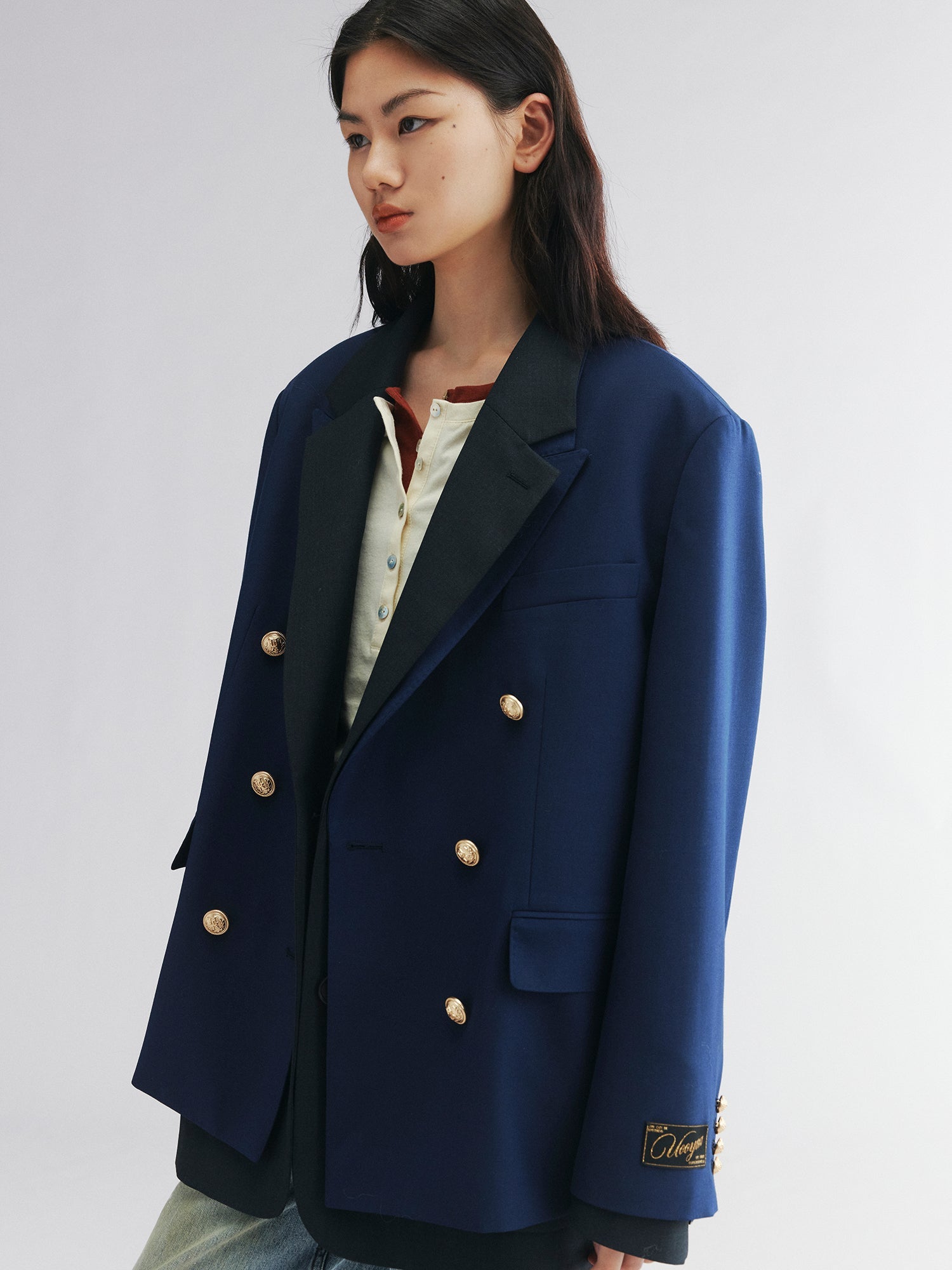 Layered double-breasted blazer
