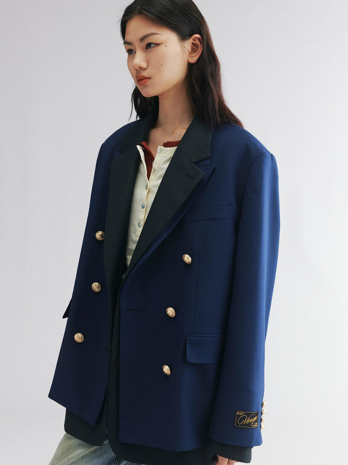 Layered double-breasted blazer