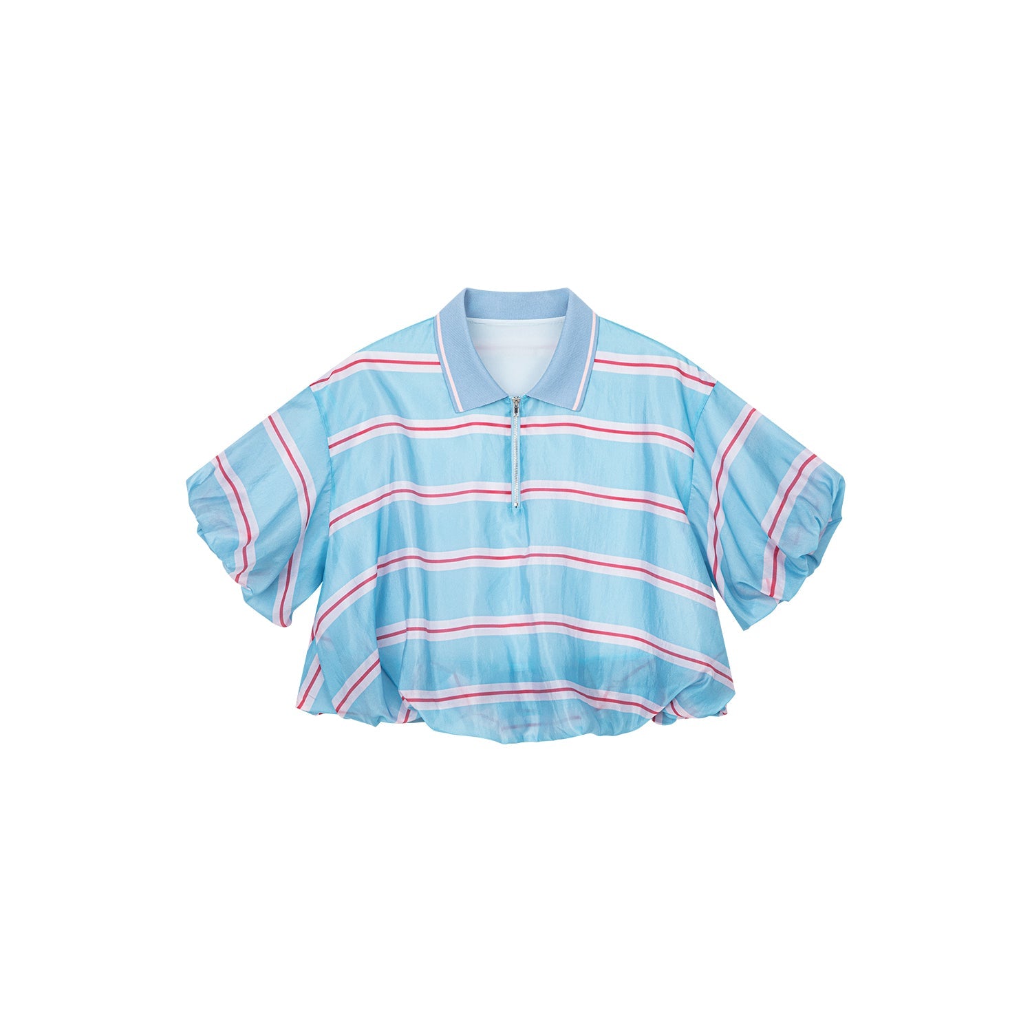 Striped polo puff-hem pullover
