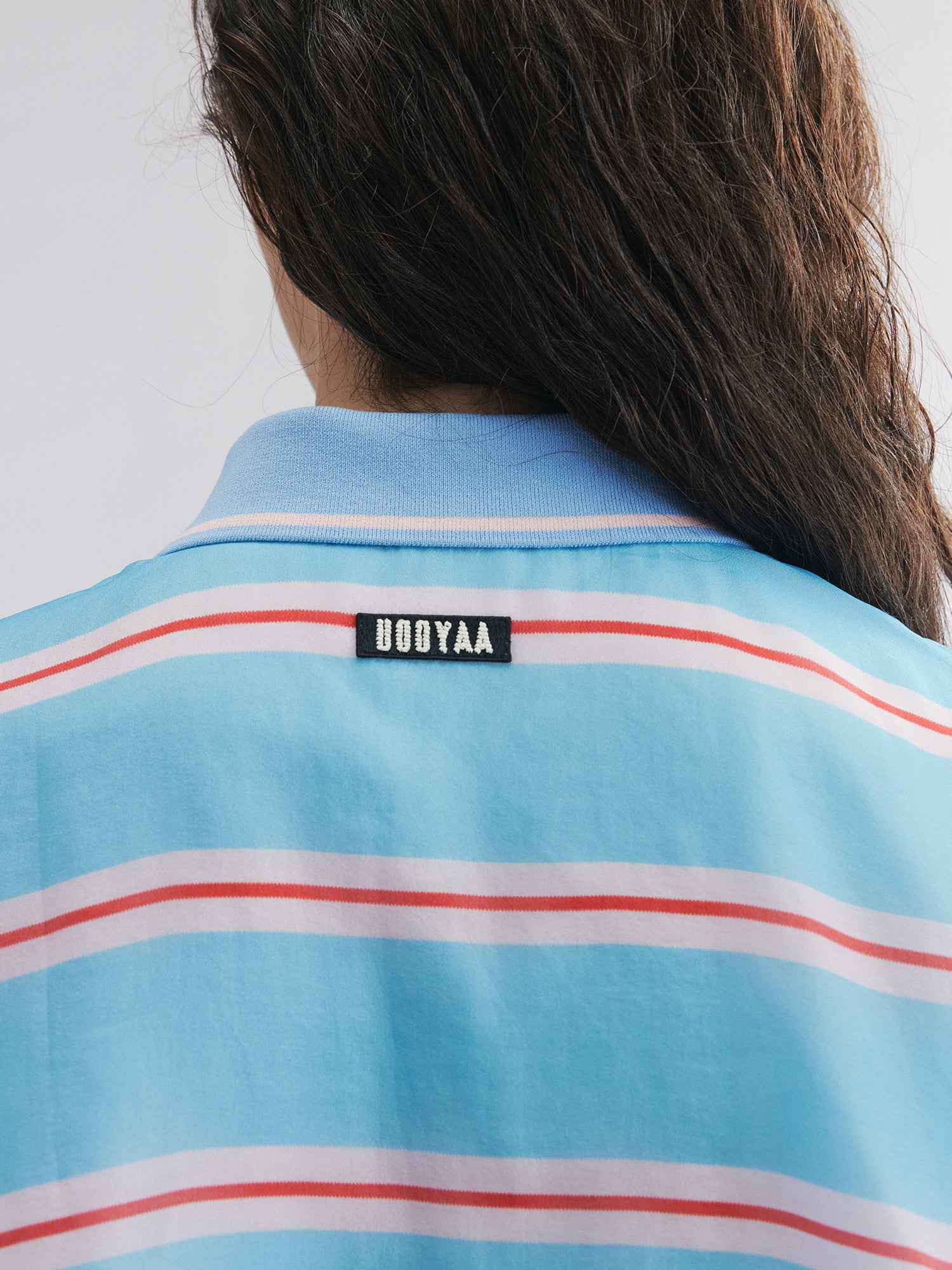 Striped polo puff-hem pullover