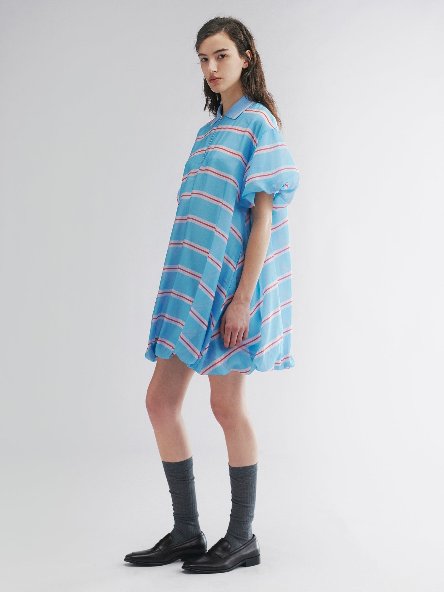 Striped polo puff-hem dress