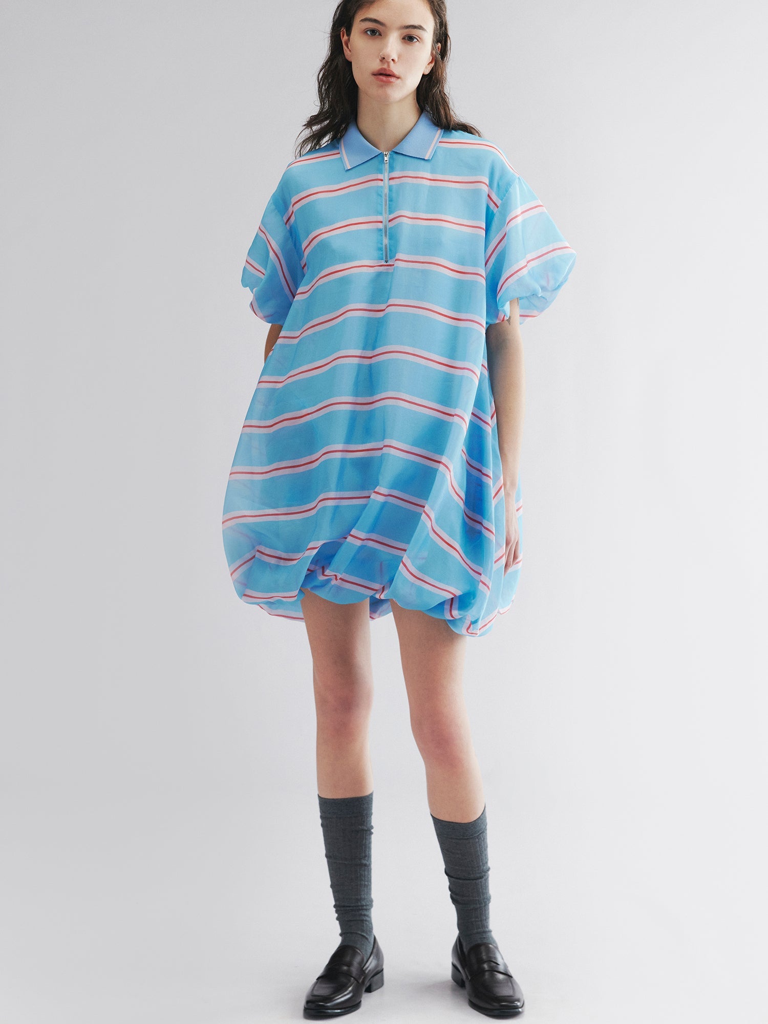 Striped polo puff-hem dress