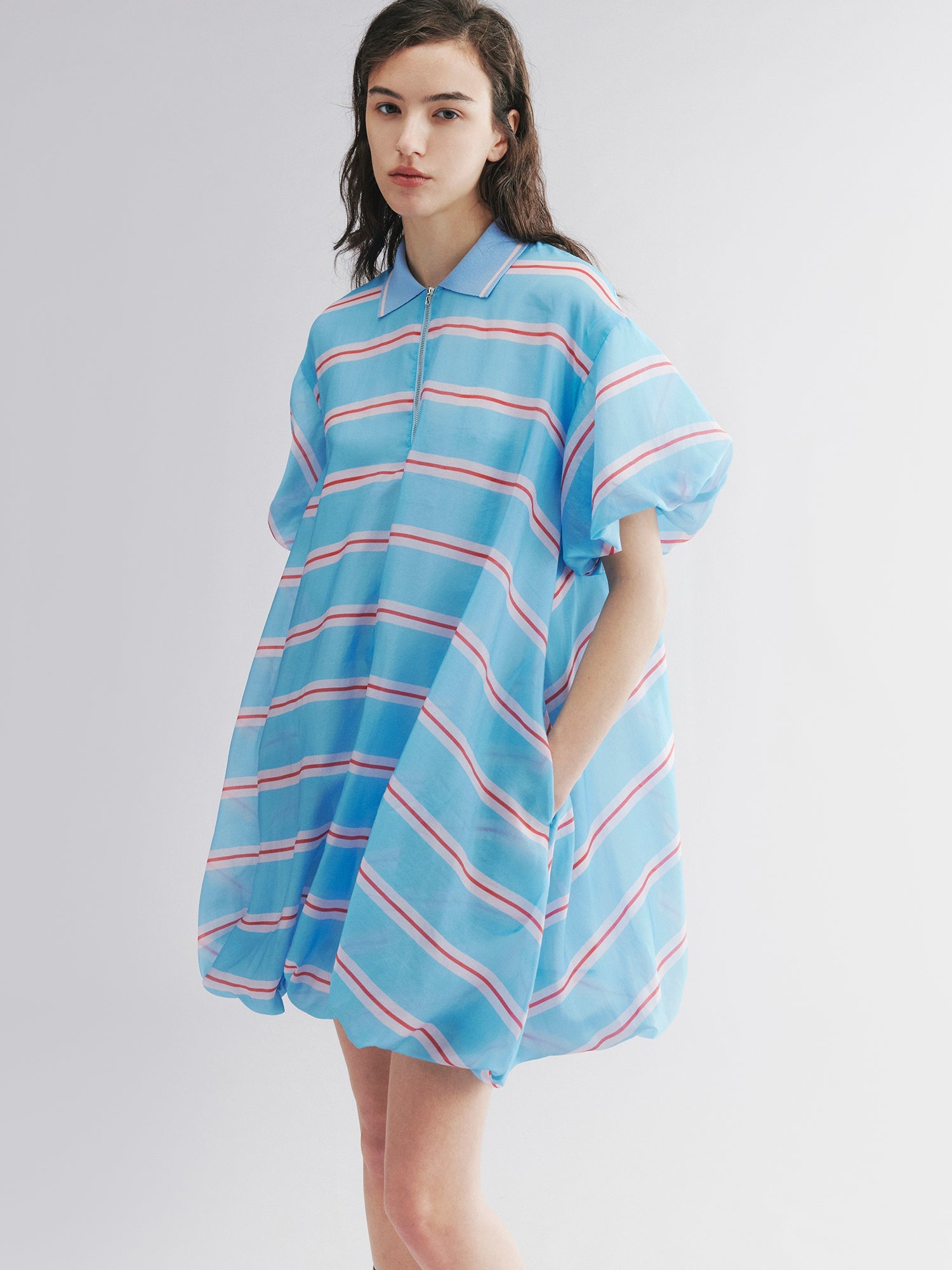 Striped polo puff-hem dress