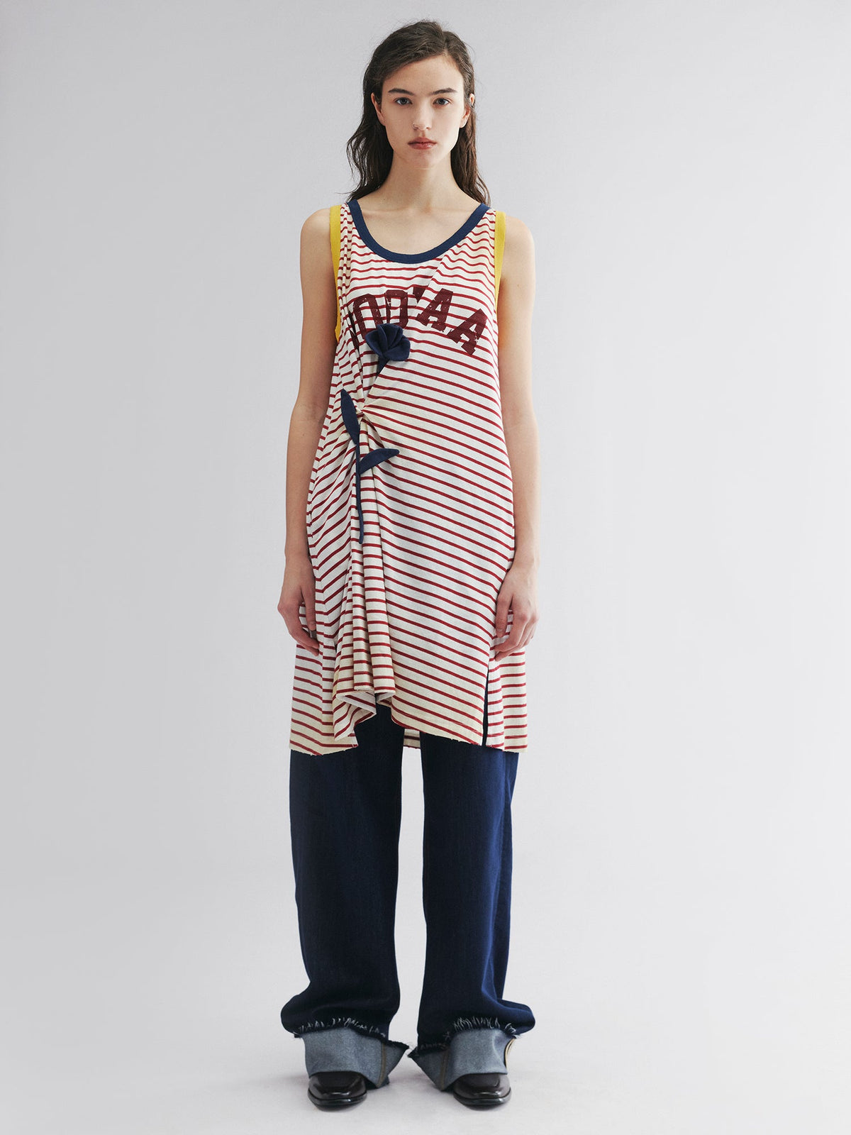 Rose patch striped tank dress