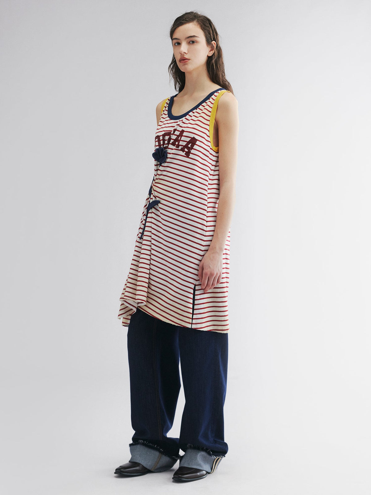 Rose patch striped tank dress