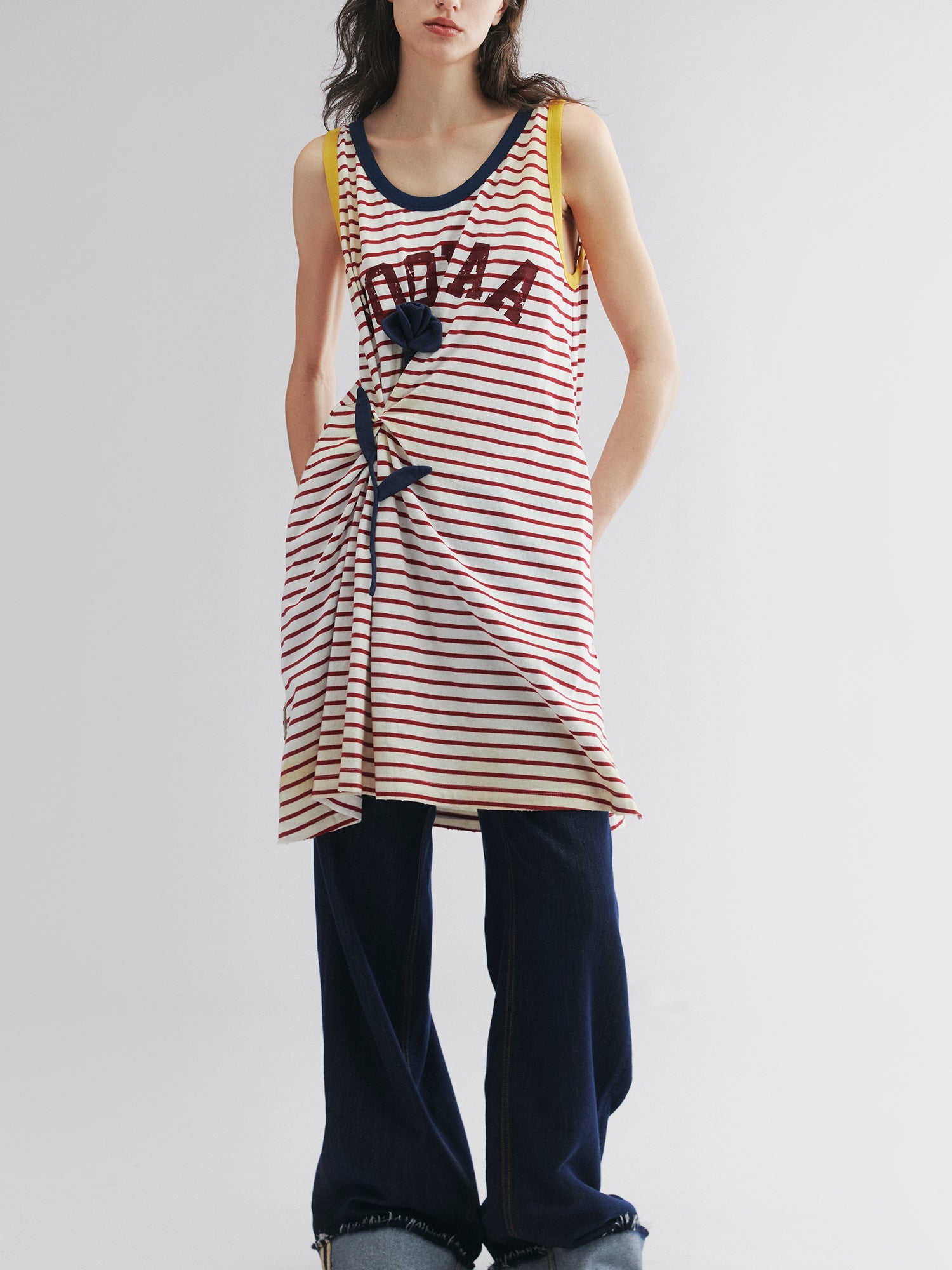 Rose patch striped tank dress
