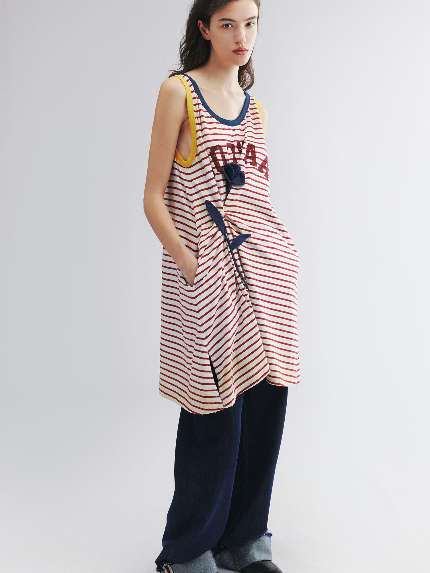 Rose patch striped tank dress