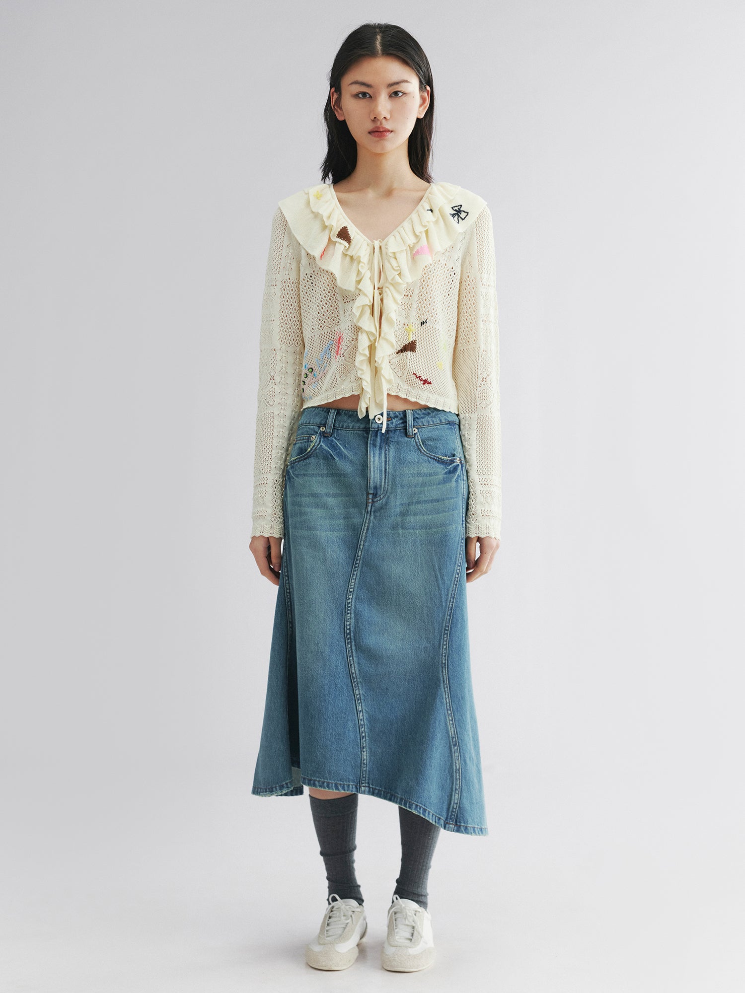 Twisted denim mermaid skirt