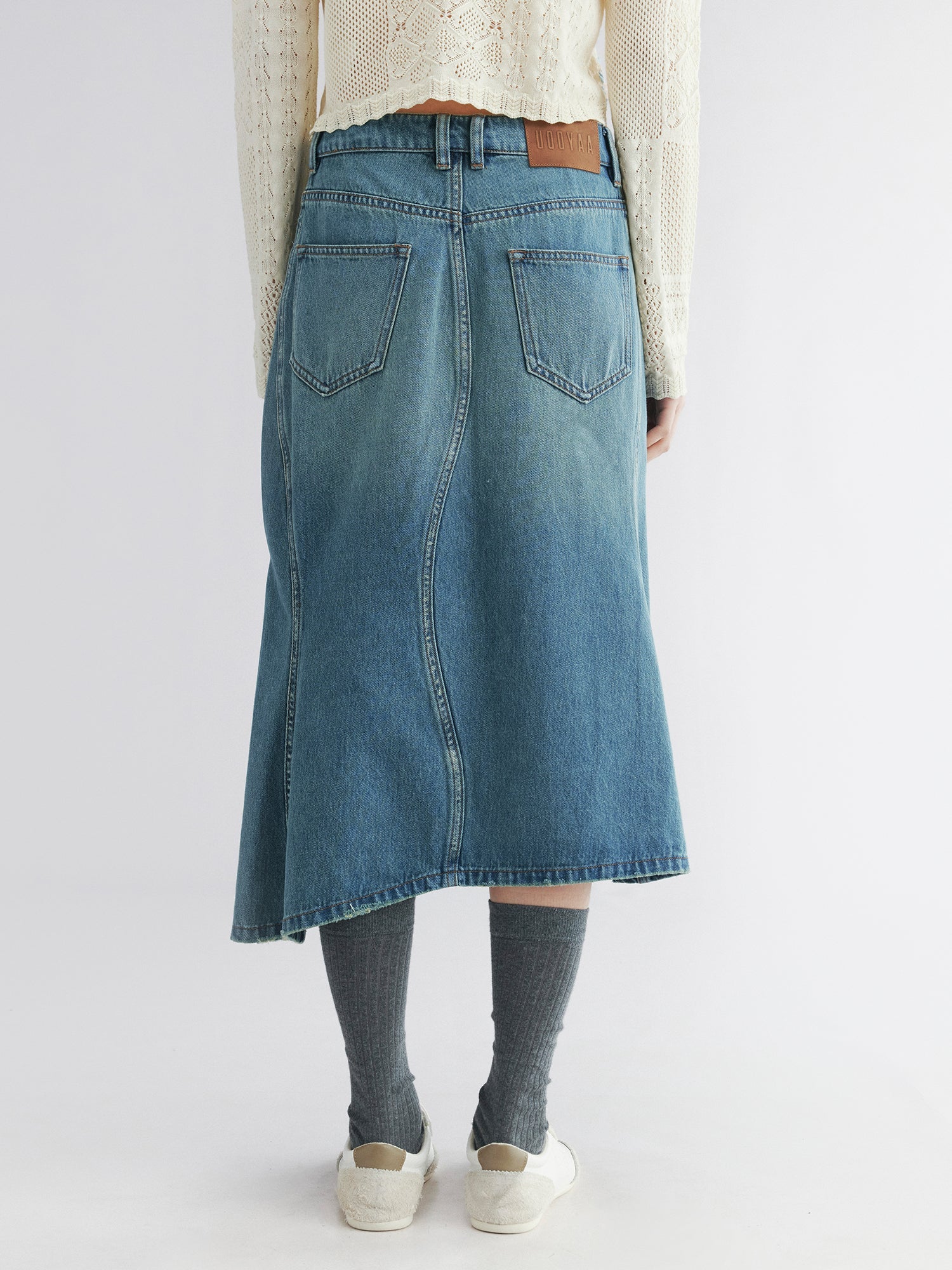Twisted denim mermaid skirt