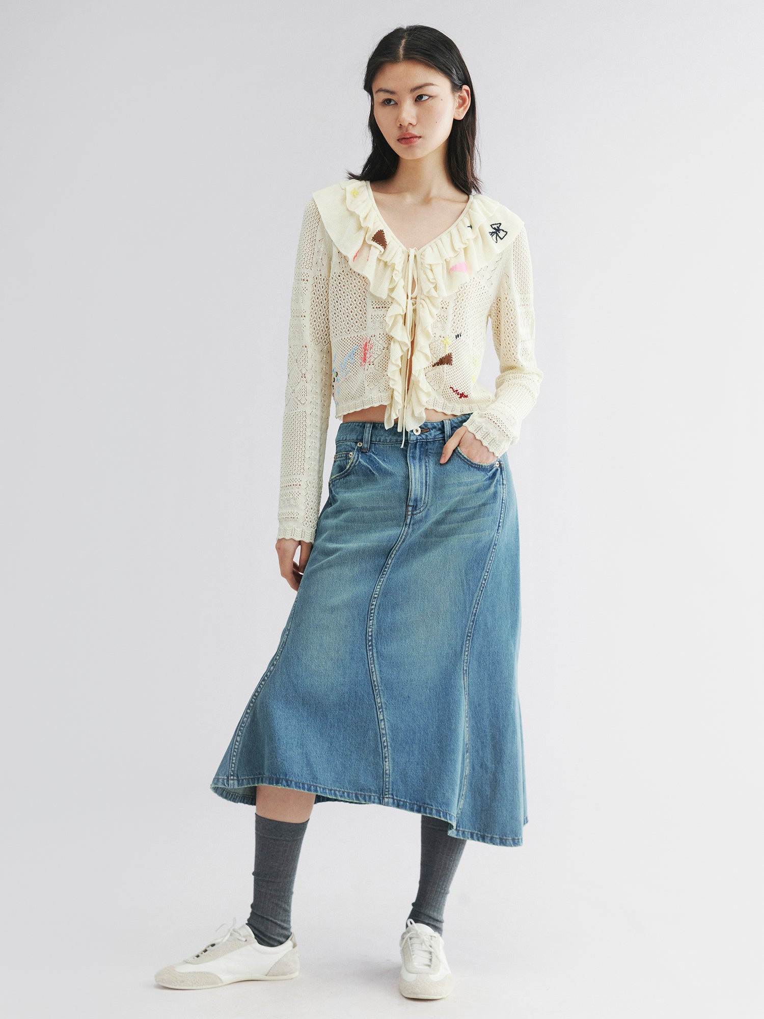 Twisted denim mermaid skirt