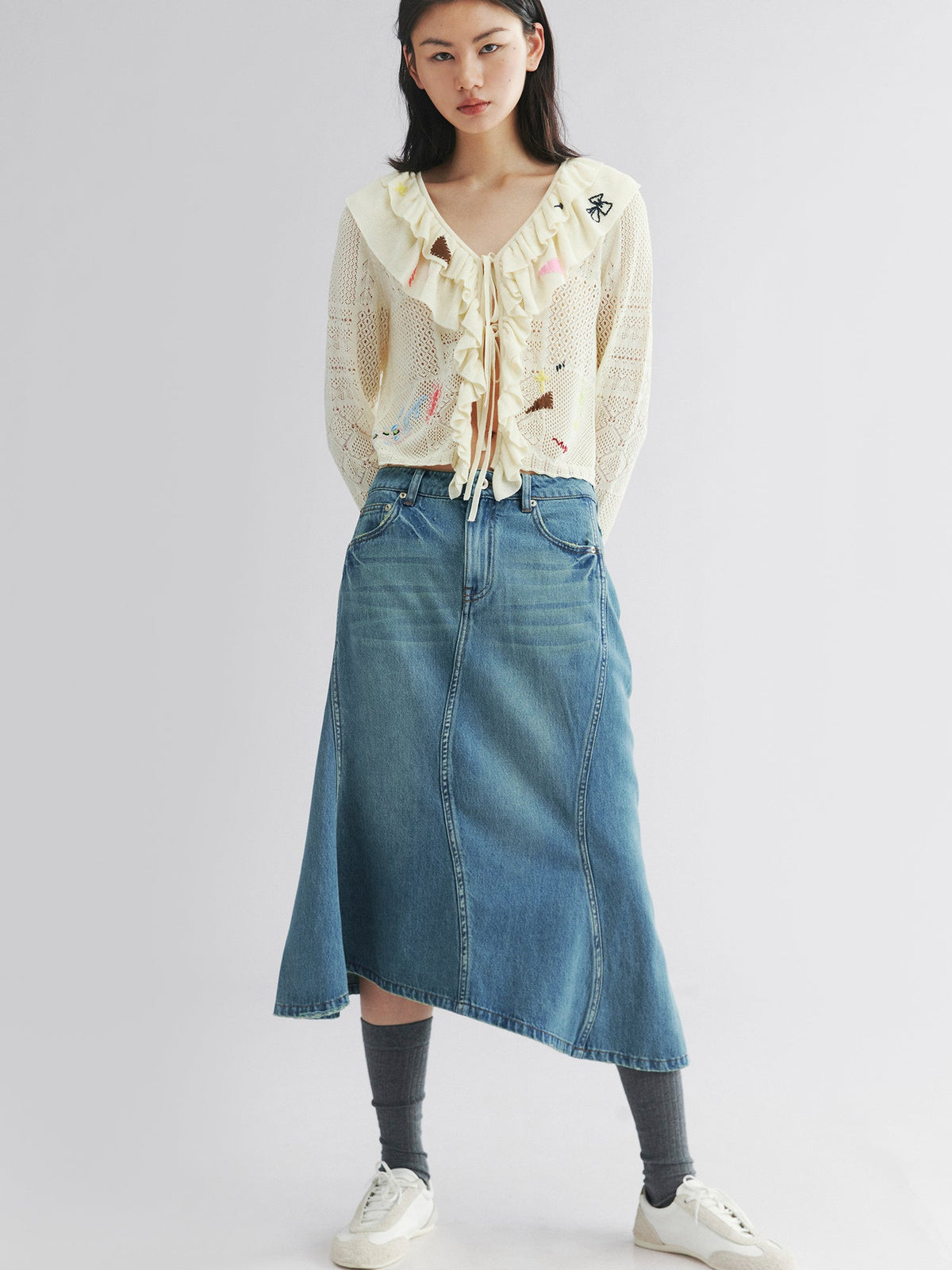 Twisted denim mermaid skirt