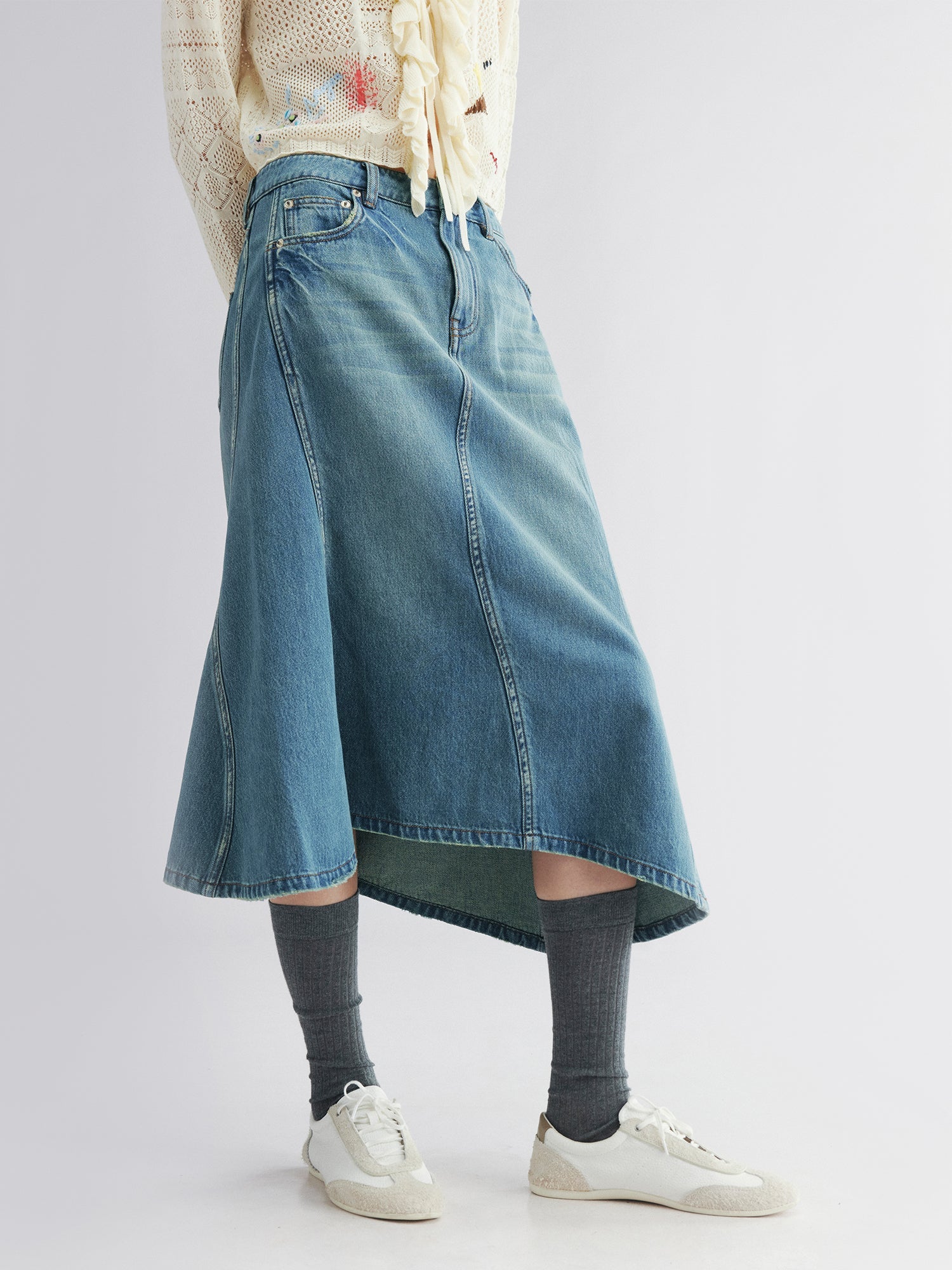 Twisted denim mermaid skirt