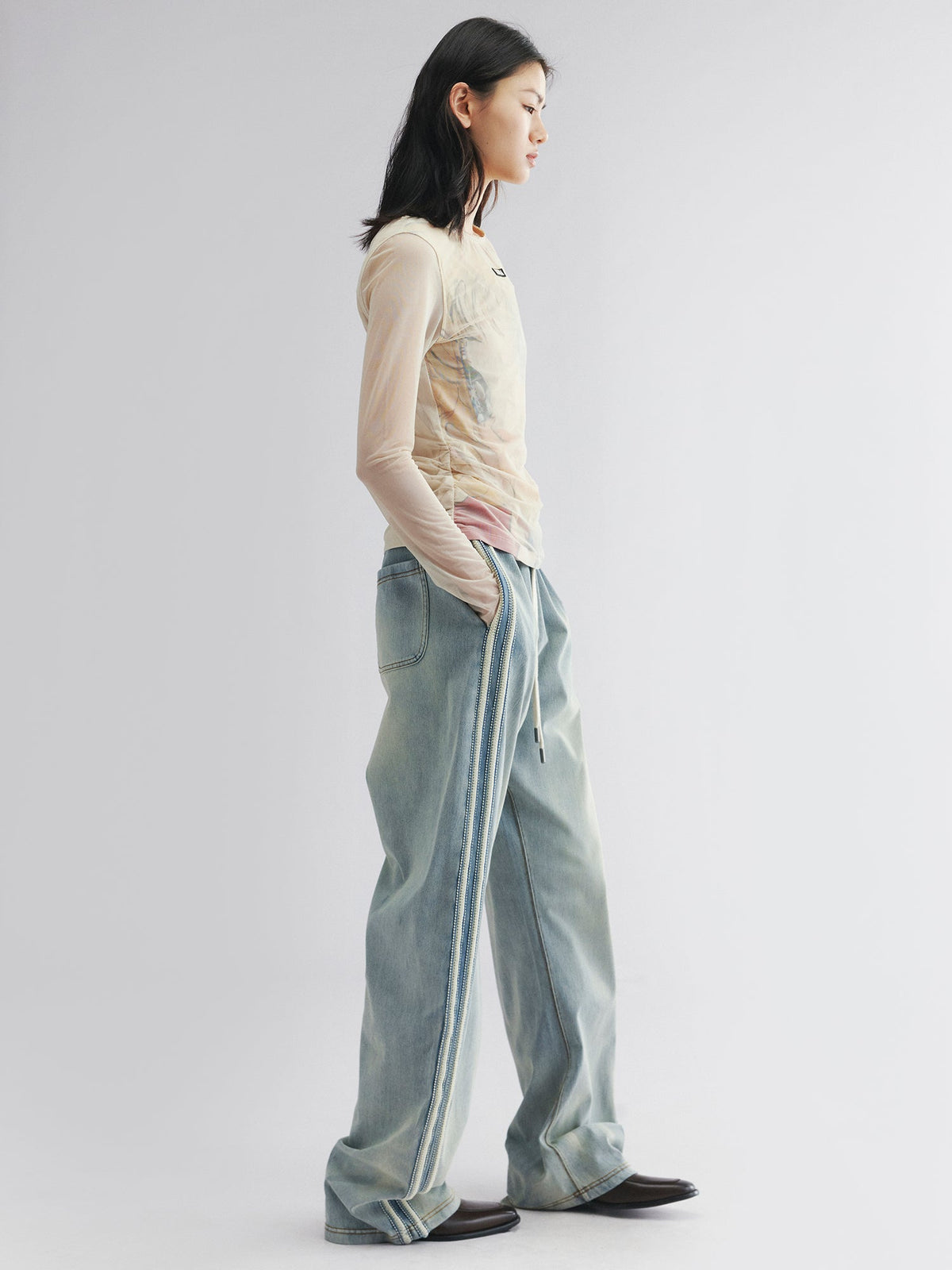 Knit denim joggers