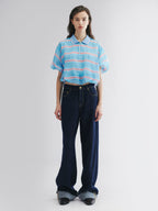 Metallic-threaded denim