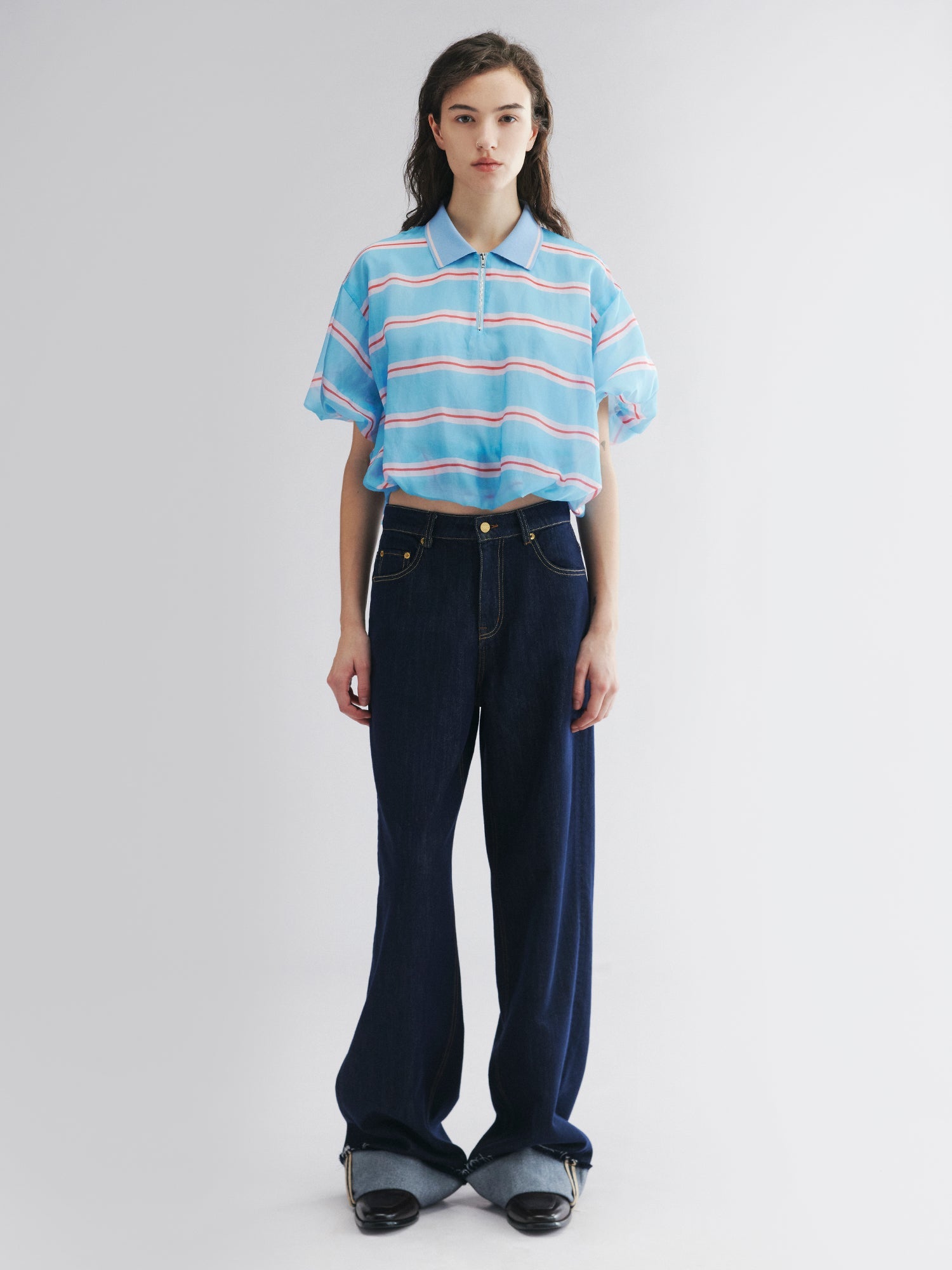 Metallic-threaded denim