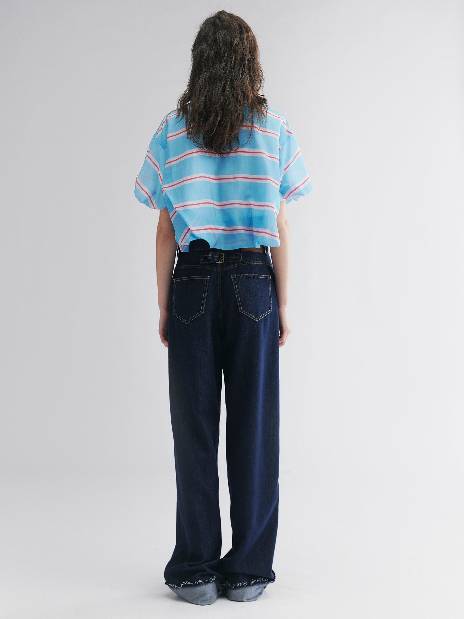 Metallic-threaded denim