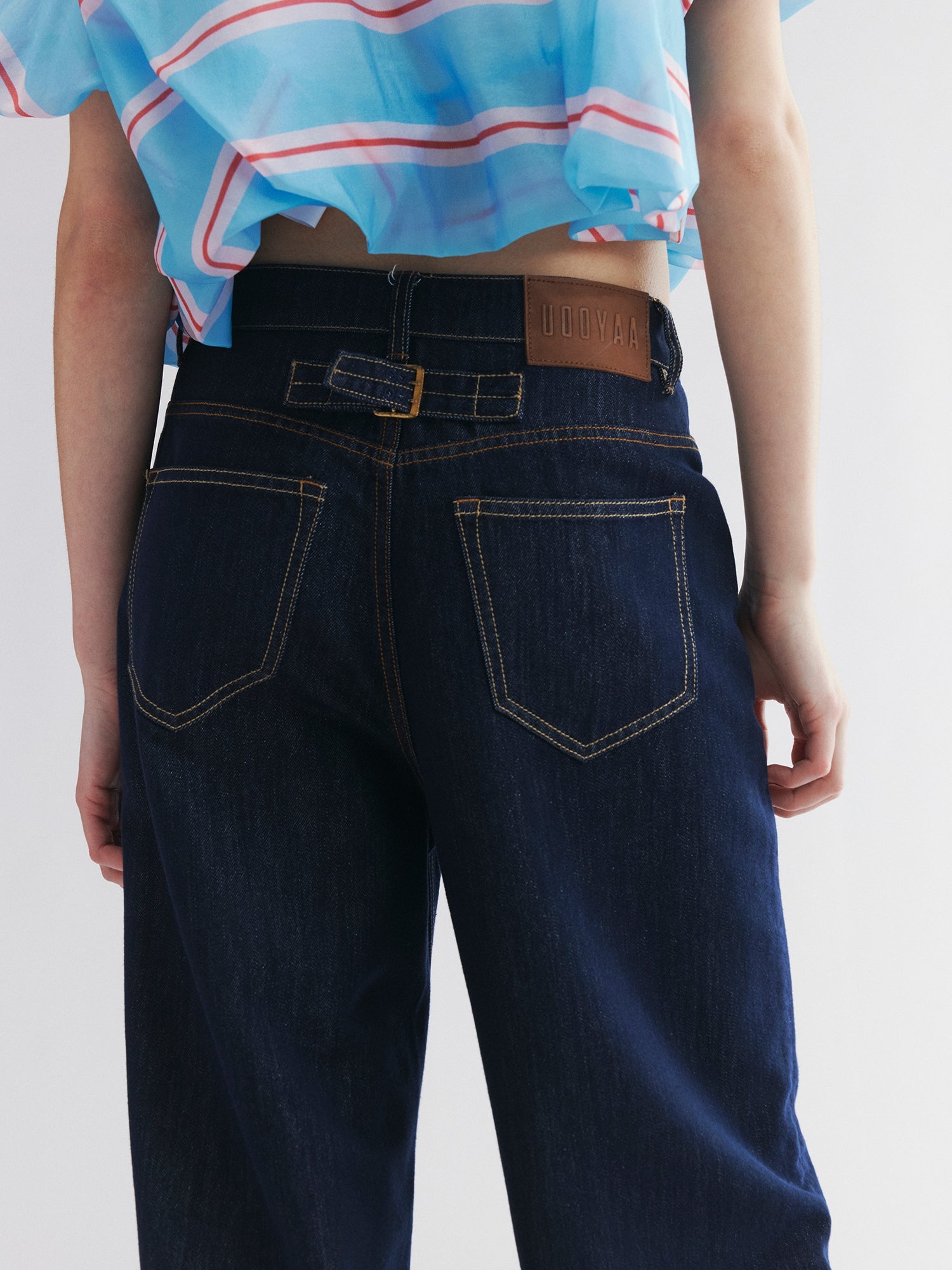 Metallic-threaded denim