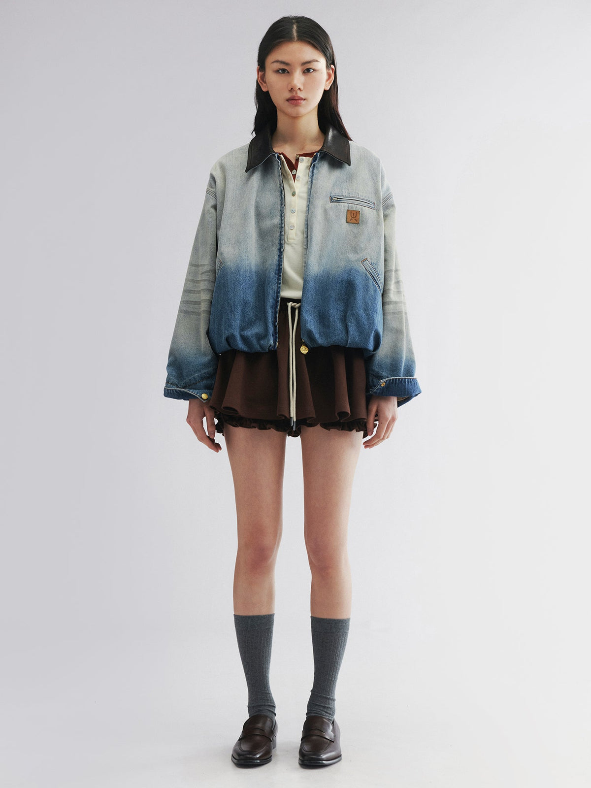Gradient wash bubble denim jacket