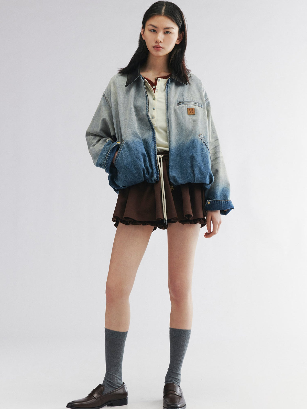 Gradient wash bubble denim jacket