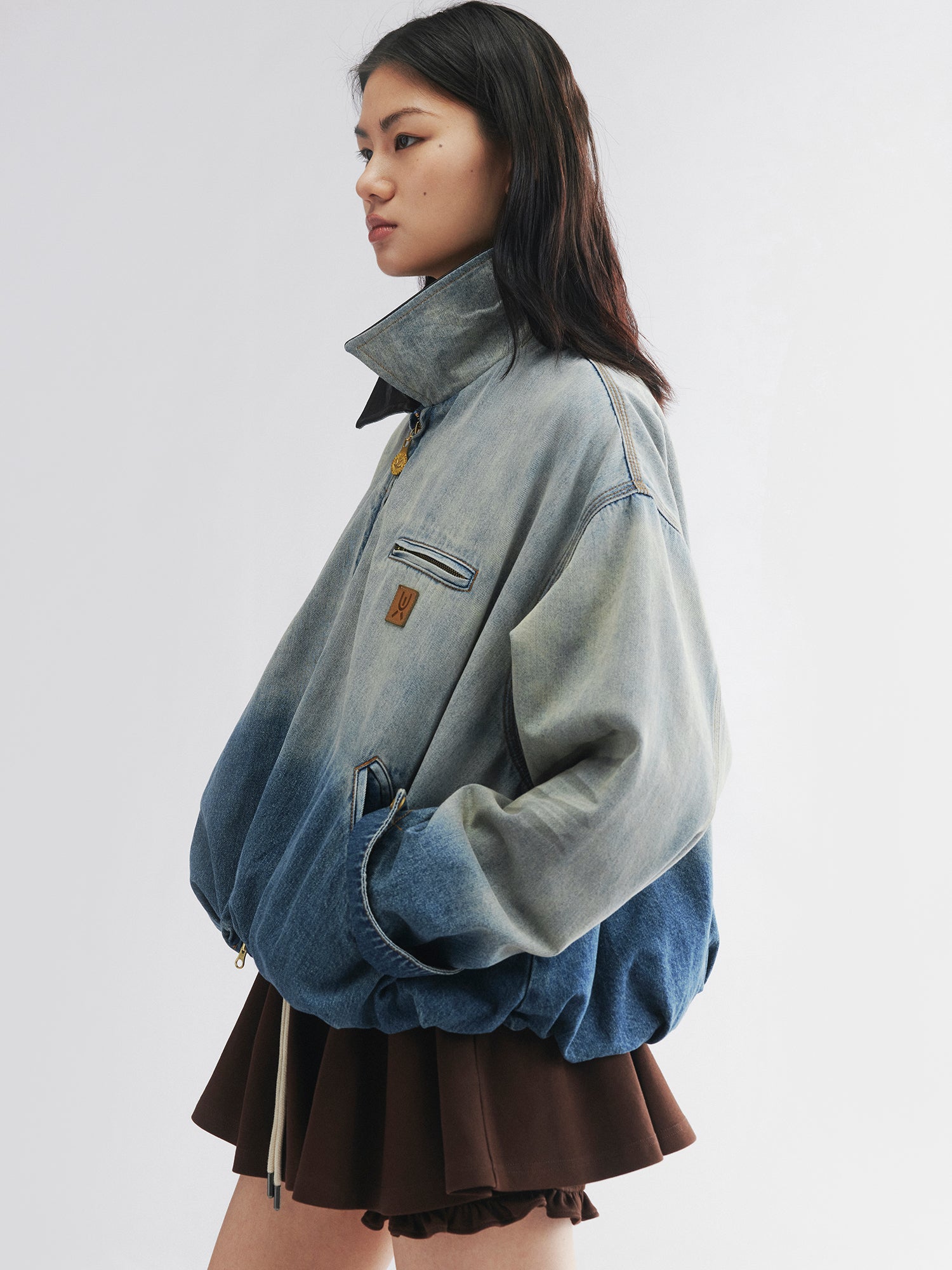 Gradient wash bubble denim jacket