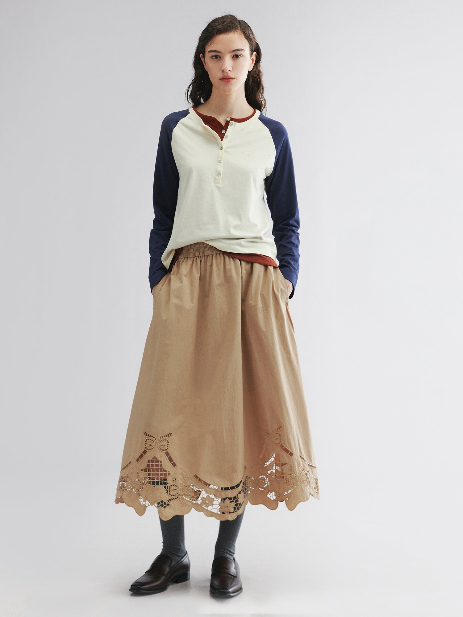 Embroidered skirt with angel bear motif