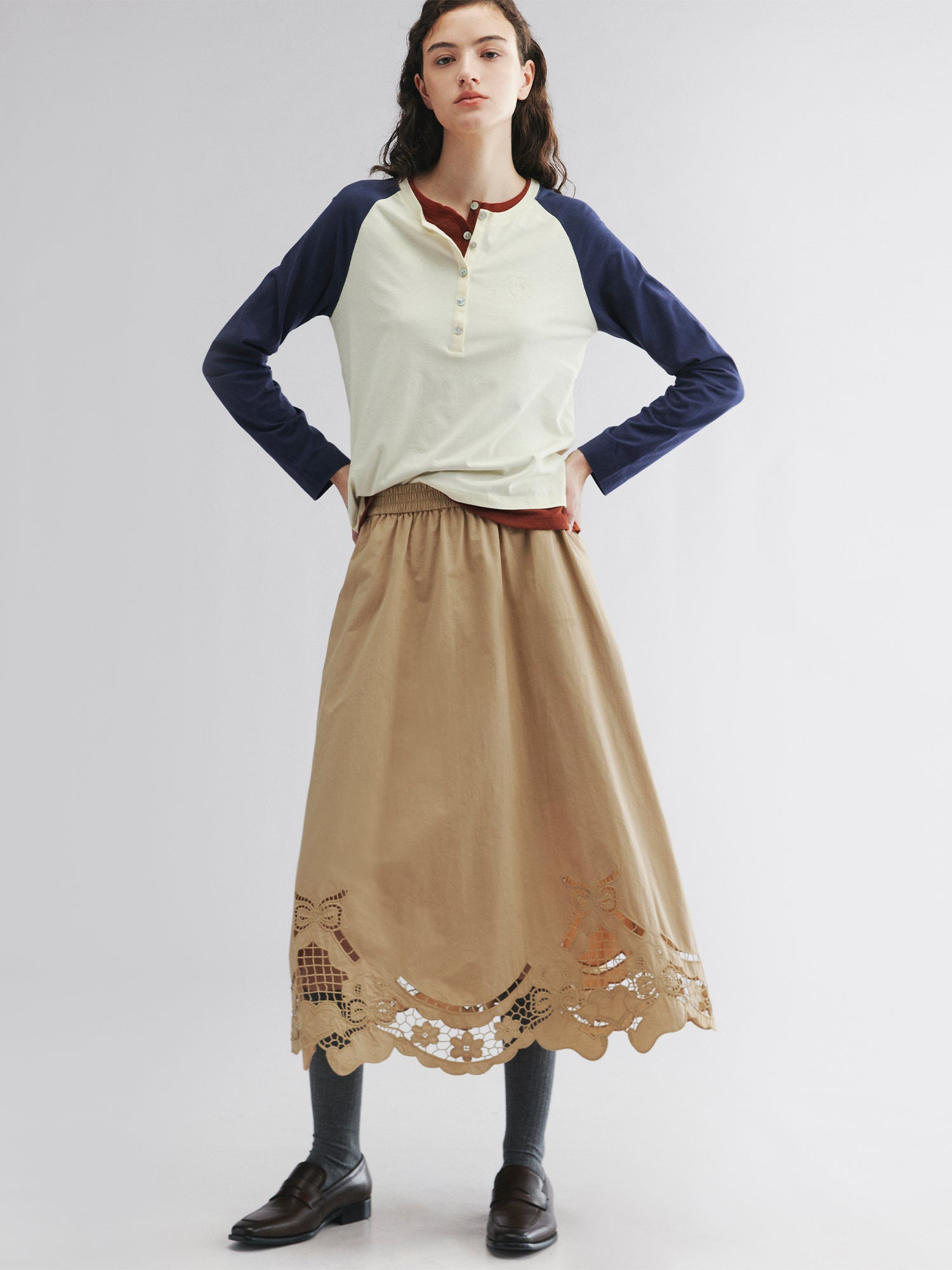 Embroidered skirt with angel bear motif