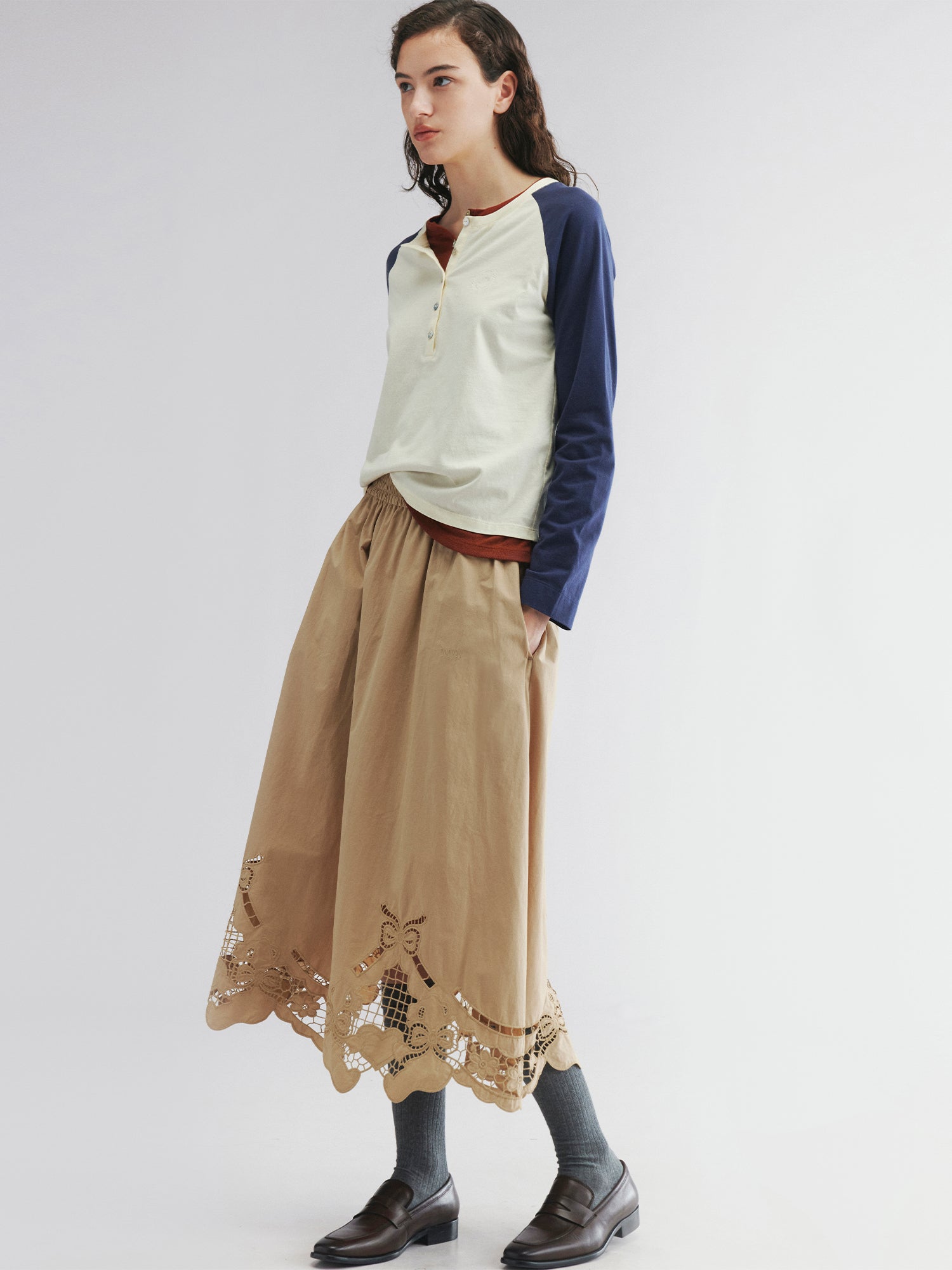 Embroidered skirt with angel bear motif