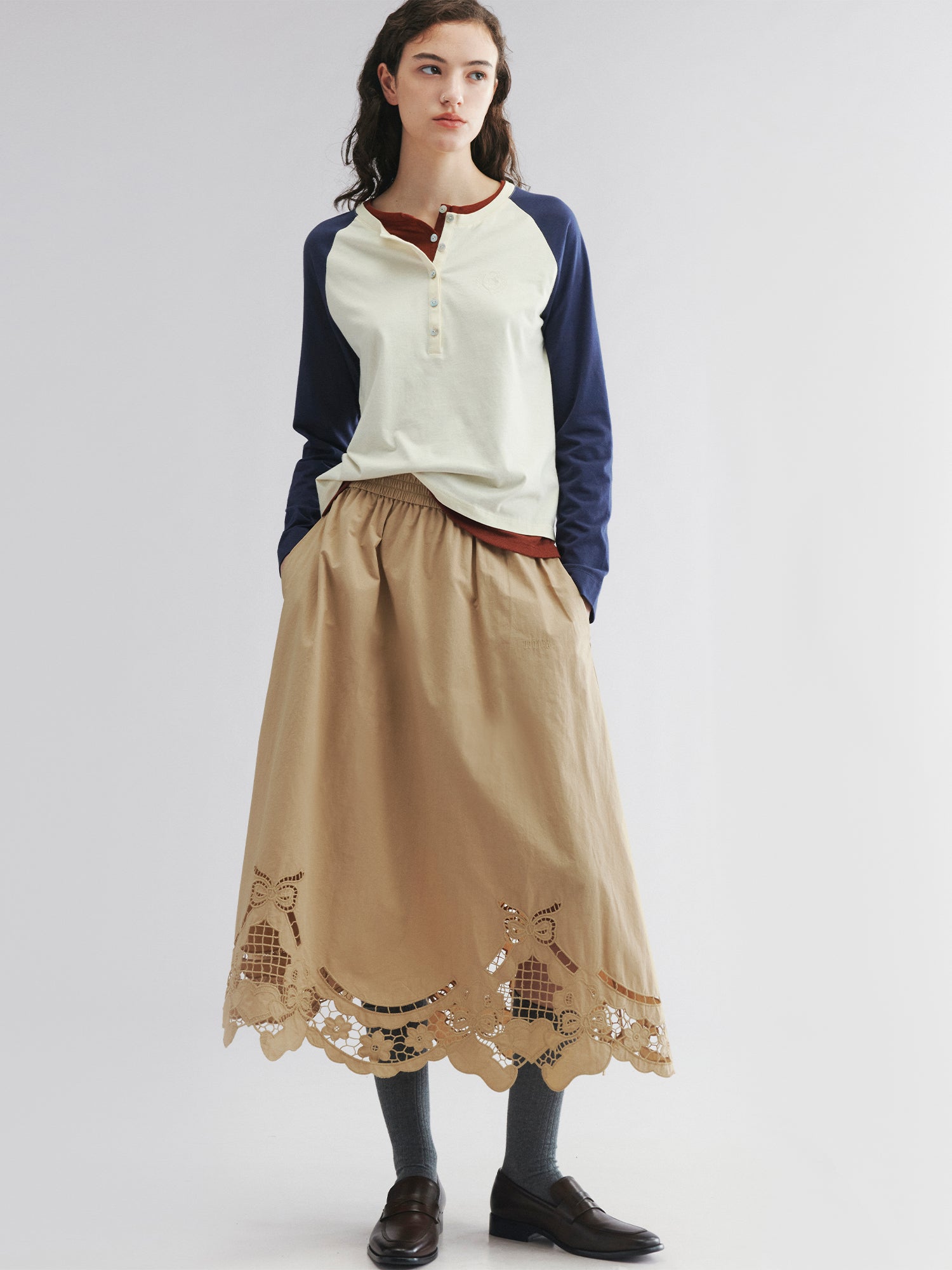 Embroidered skirt with angel bear motif