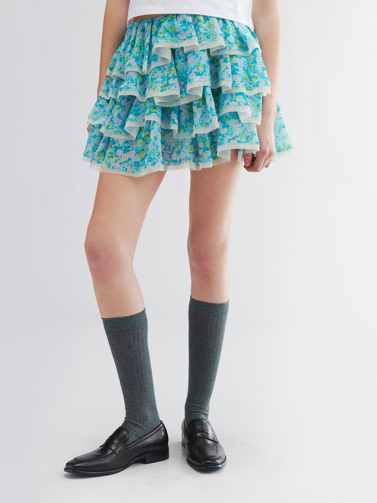 Watercolor floral tiered skirt