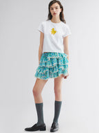 Watercolor floral tiered skirt