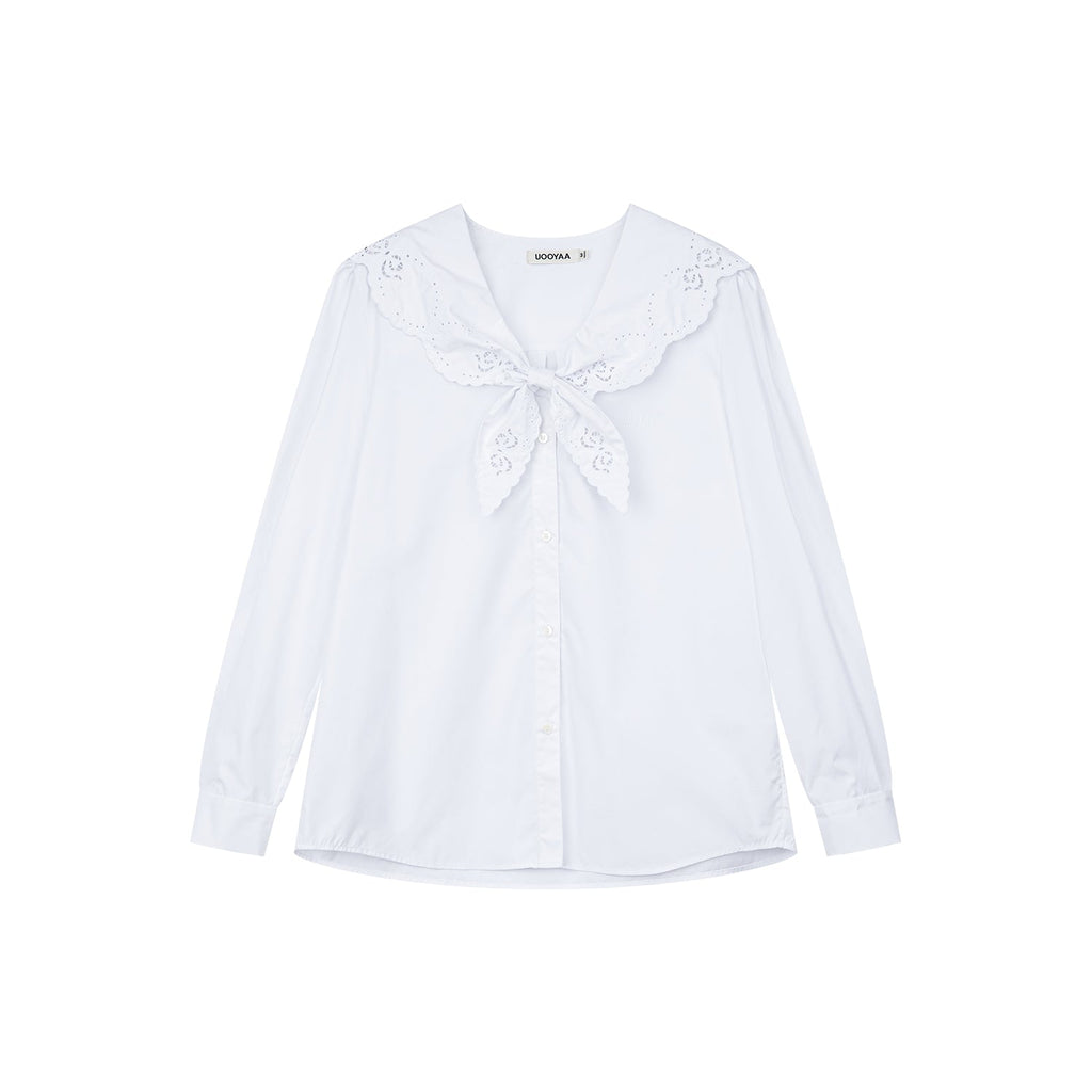 Eyelet embroidery sailor collar shirt