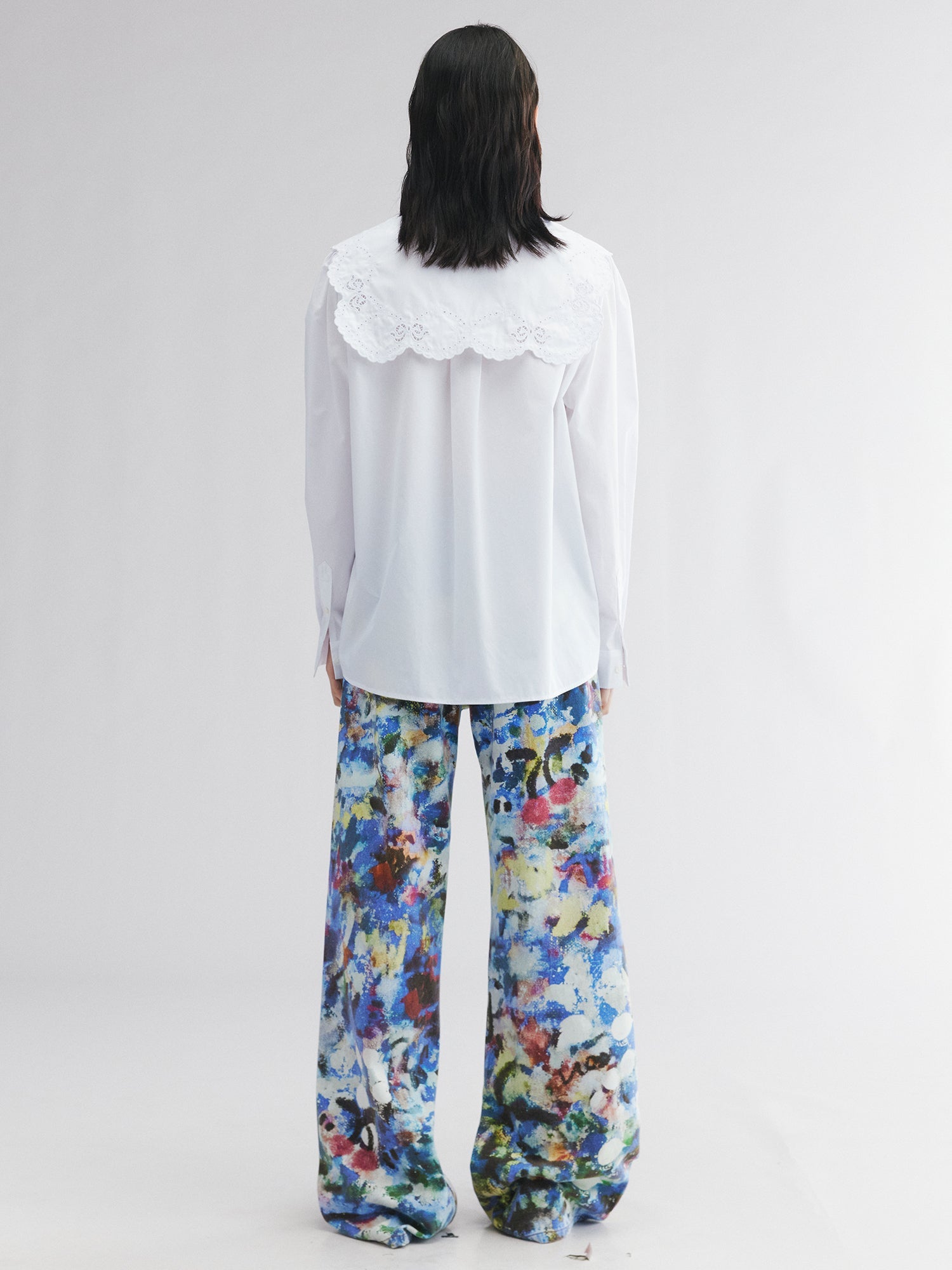 Eyelet embroidery sailor collar shirt