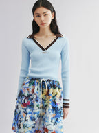 Pullover knit with polo collar