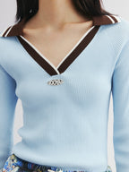 Pullover knit with polo collar