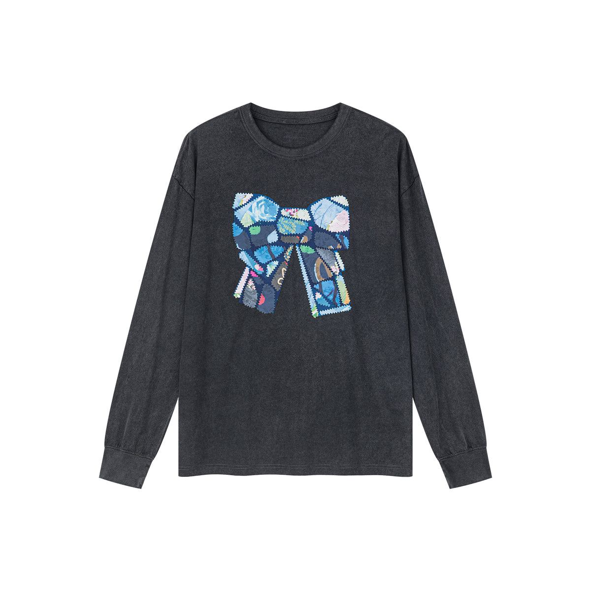 Patchwork bow long sleeve tee