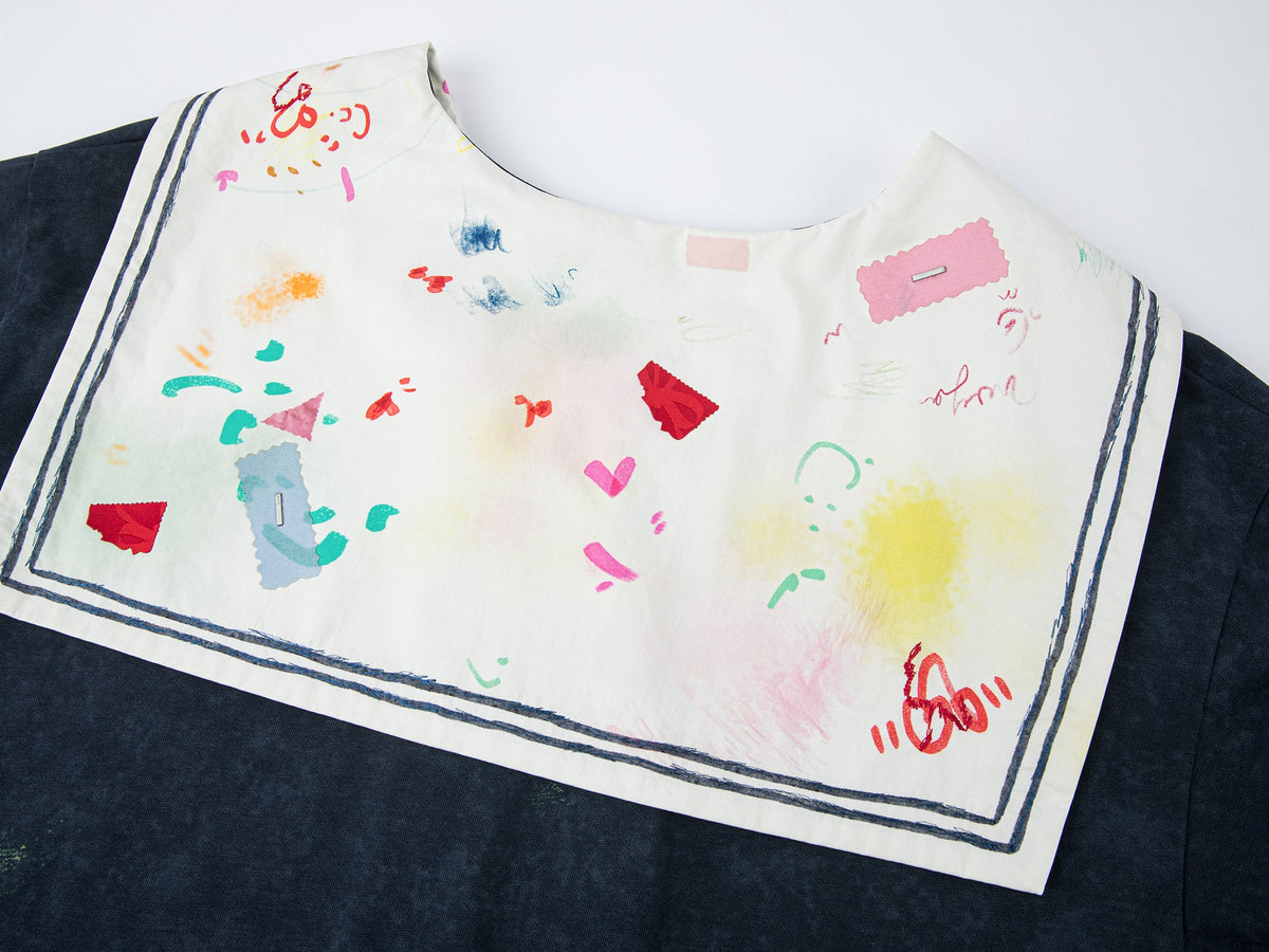 Graffiti sailor collar long sleeve tee
