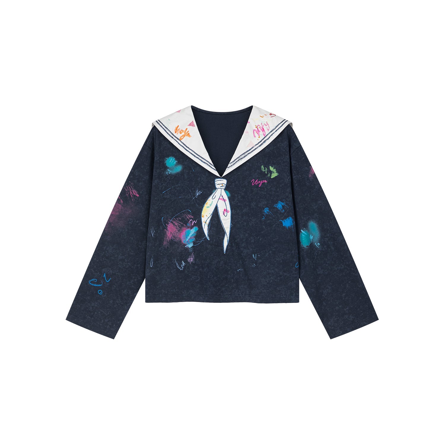 Graffiti sailor collar long sleeve tee