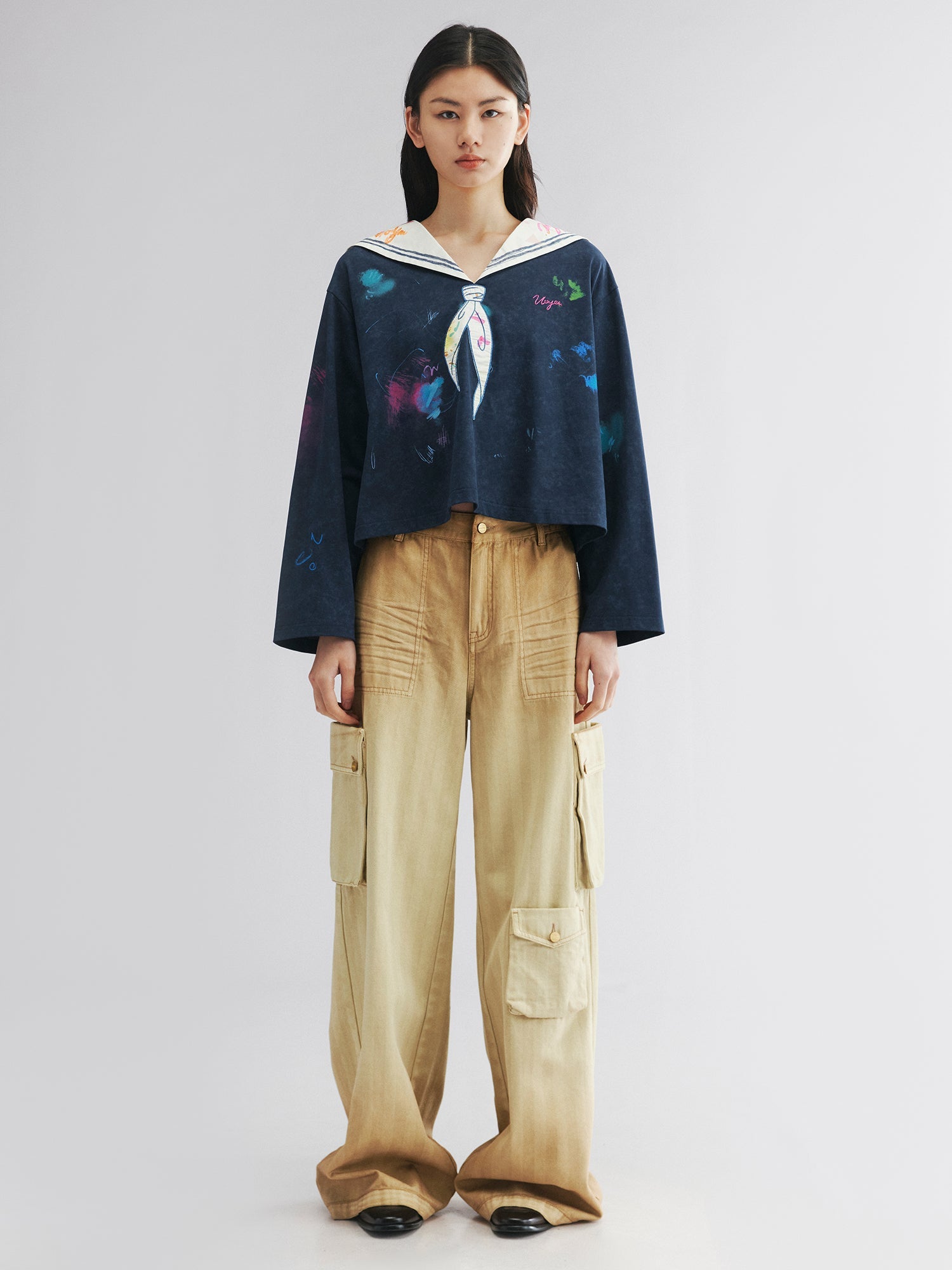 Graffiti sailor collar long sleeve tee