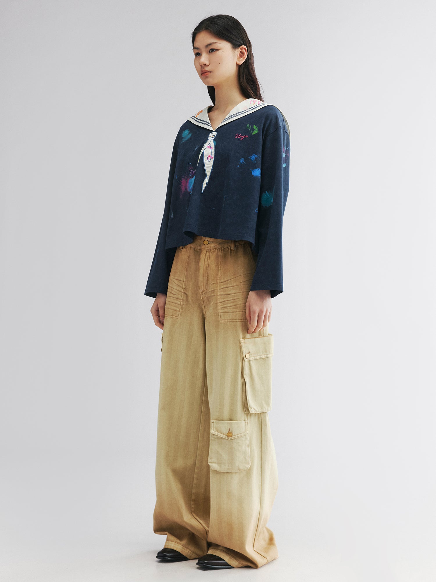 Graffiti sailor collar long sleeve tee