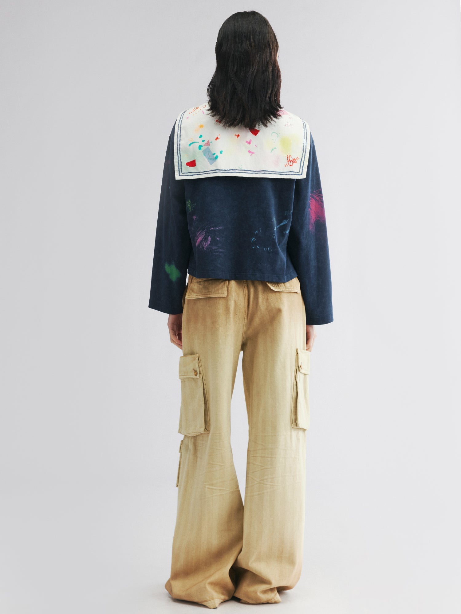 Graffiti sailor collar long sleeve tee