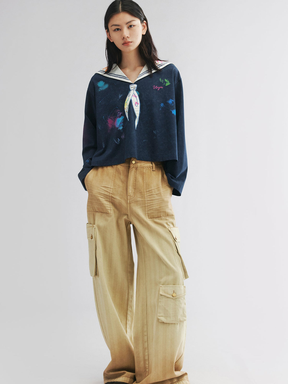 Graffiti sailor collar long sleeve tee