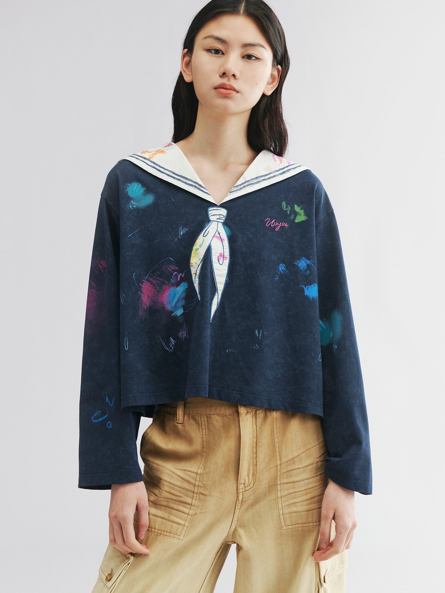 Graffiti sailor collar long sleeve tee