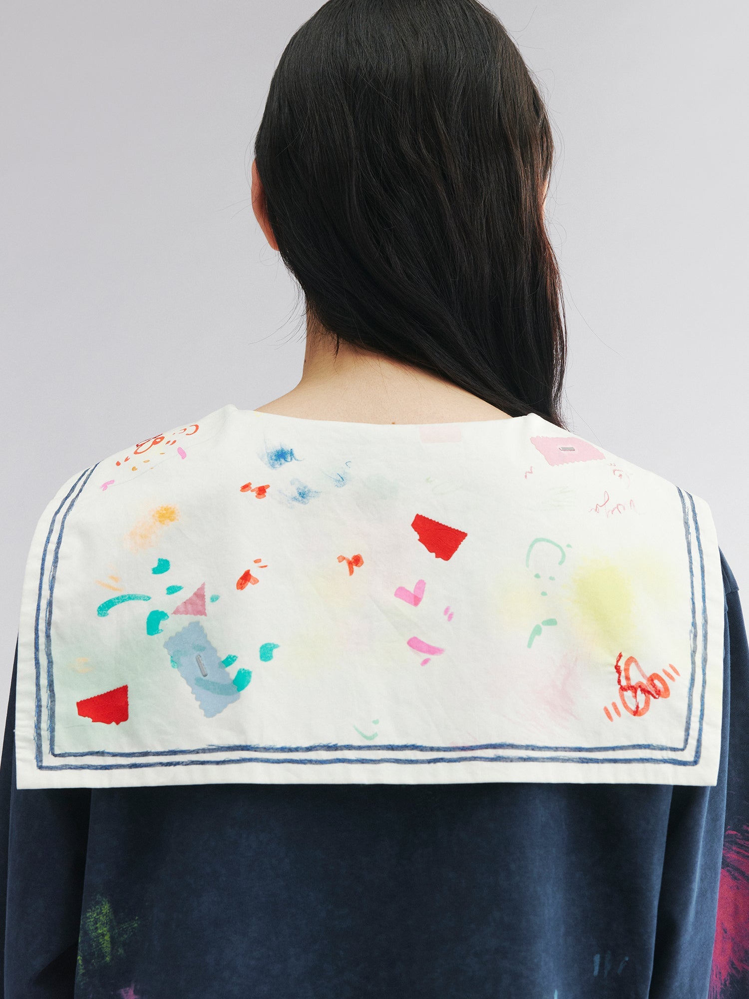 Graffiti sailor collar long sleeve tee
