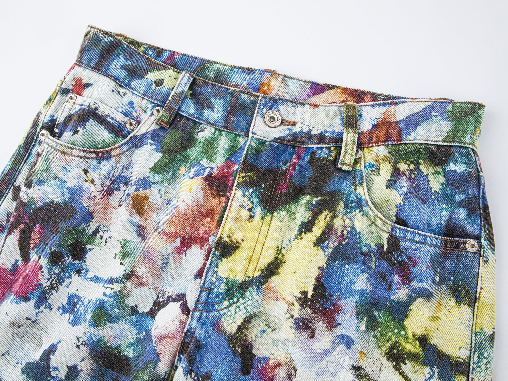Graffiti-printed denim pants