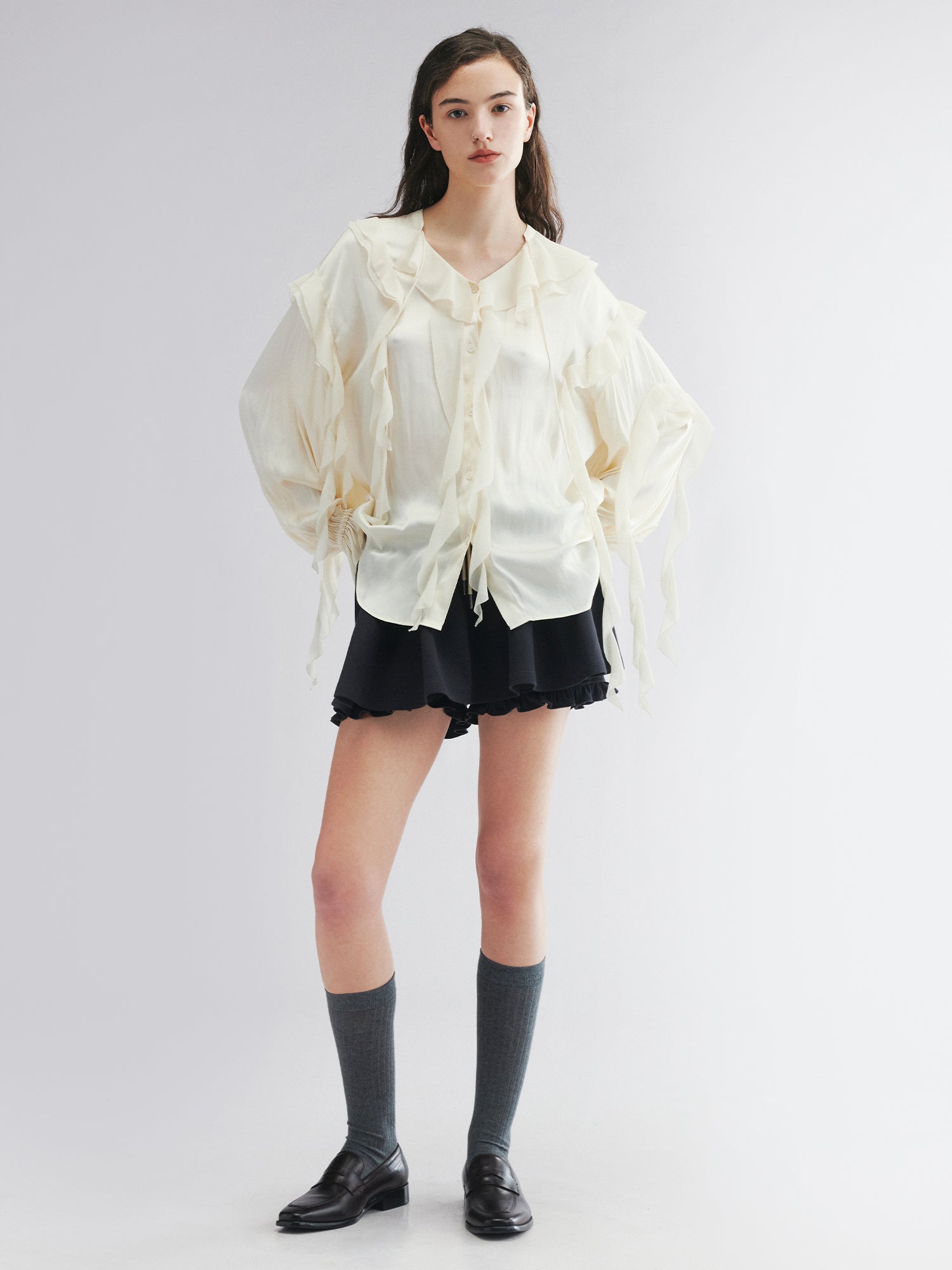 Ruffle detail chiffon shirt