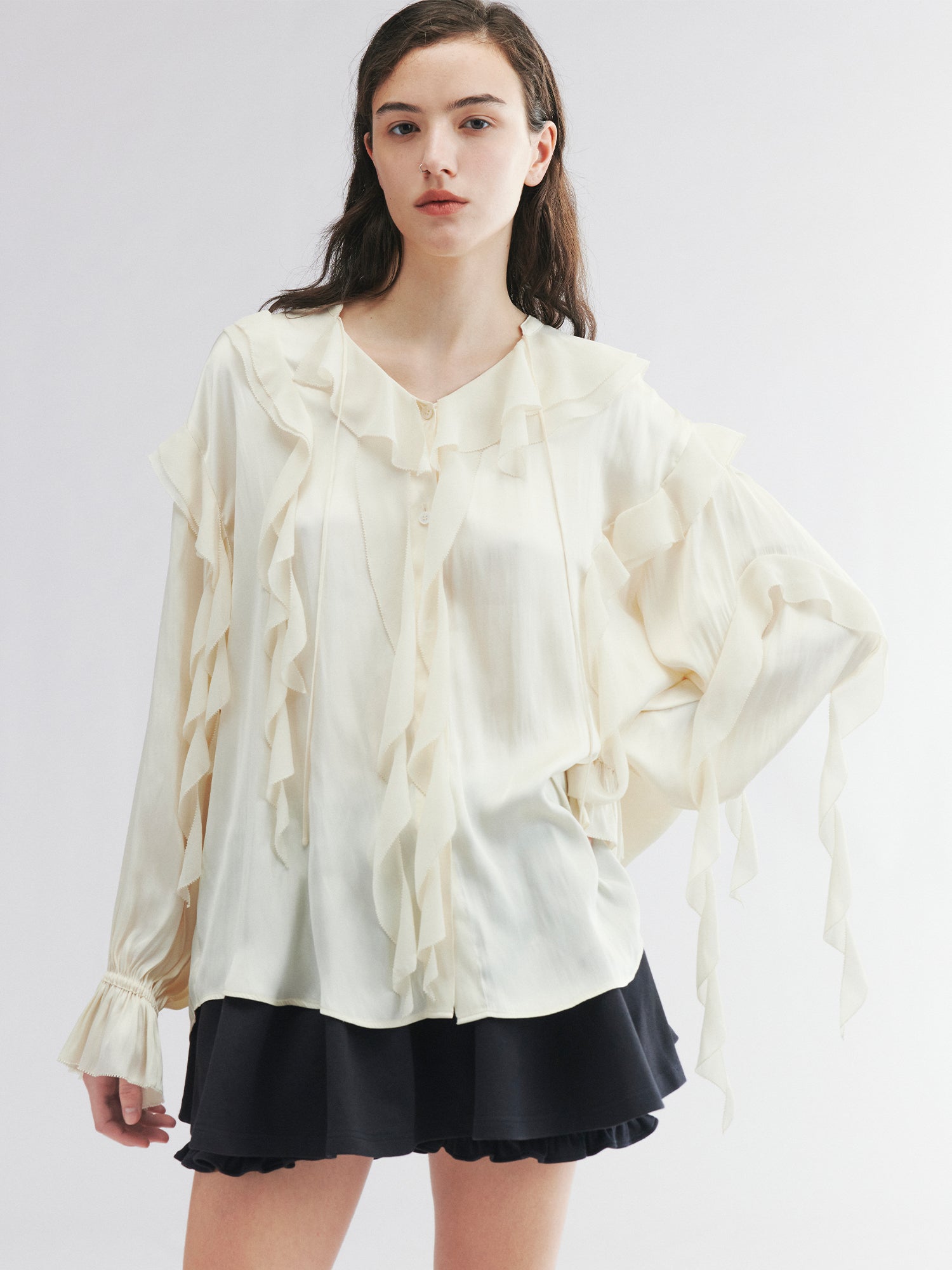 Ruffle detail chiffon shirt