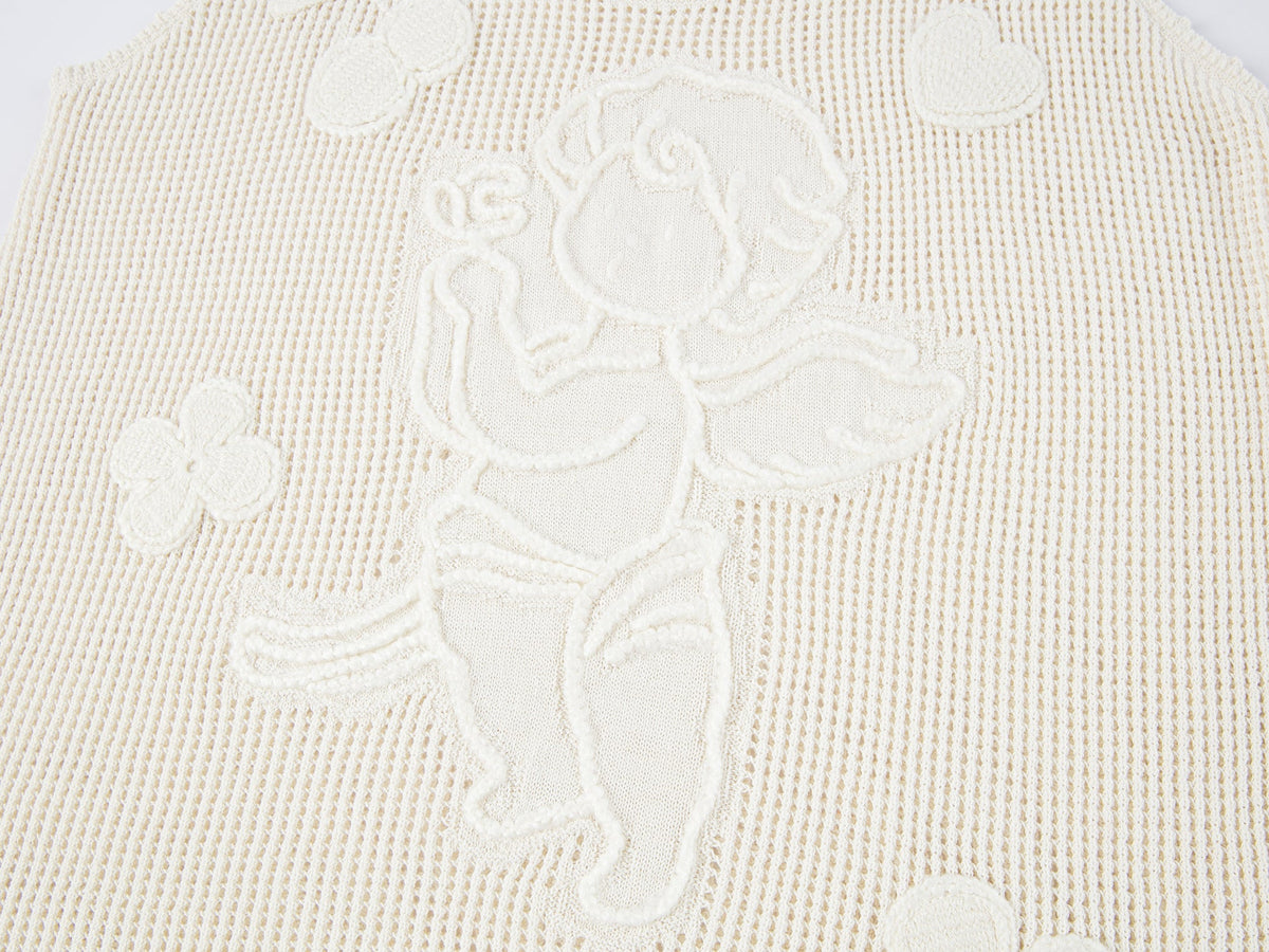 Knit vest with love and angel print