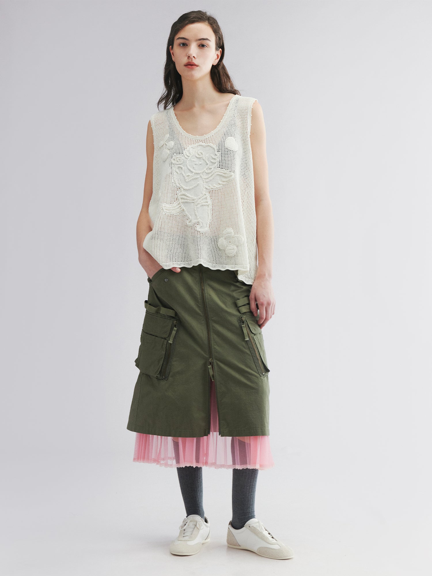 Knit vest with love and angel print