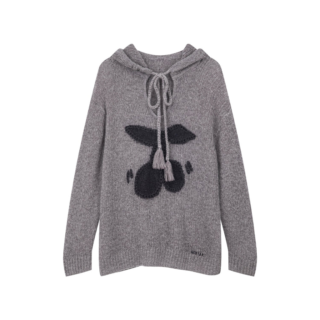Hooded pullover knit with cherry print