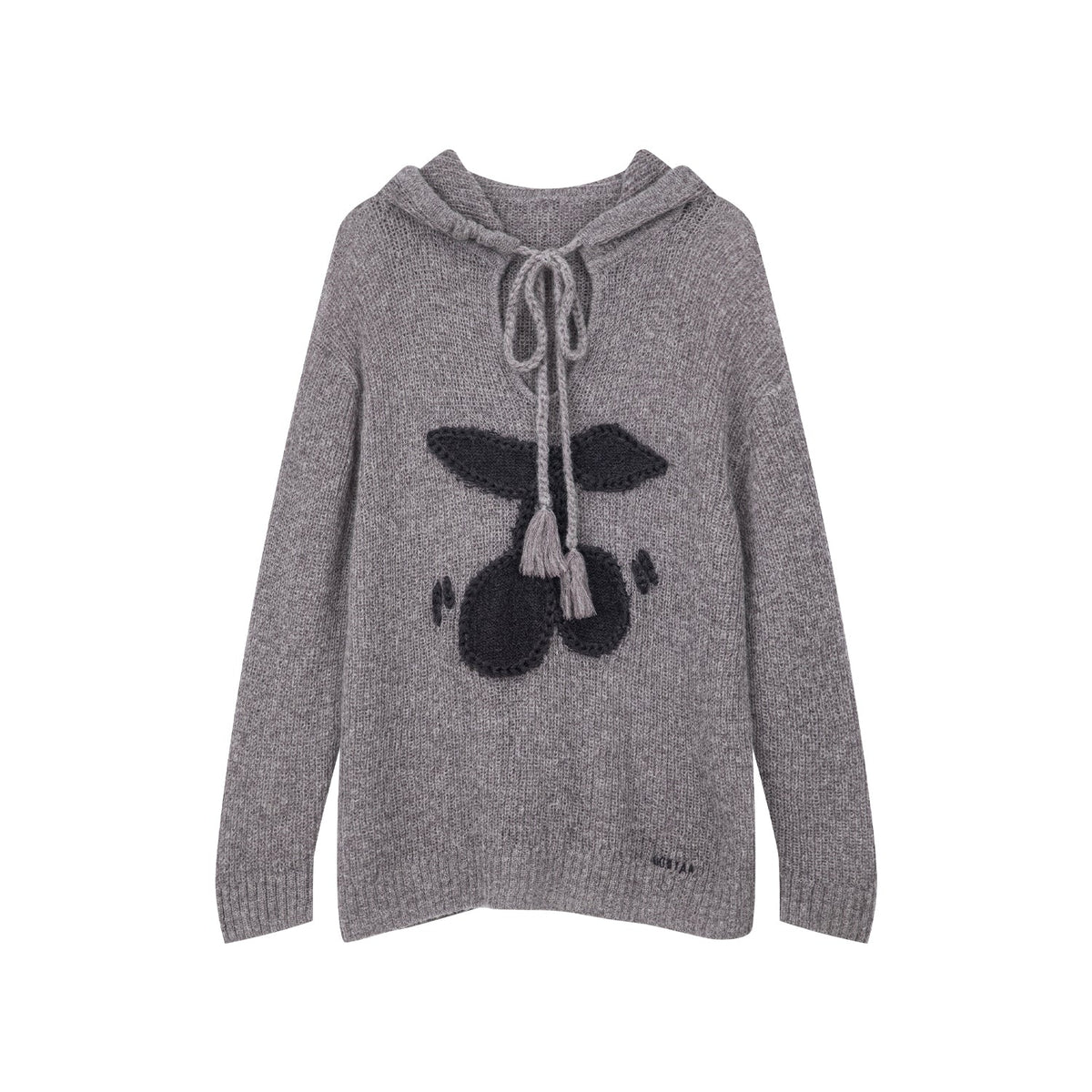 Hooded pullover knit with cherry print